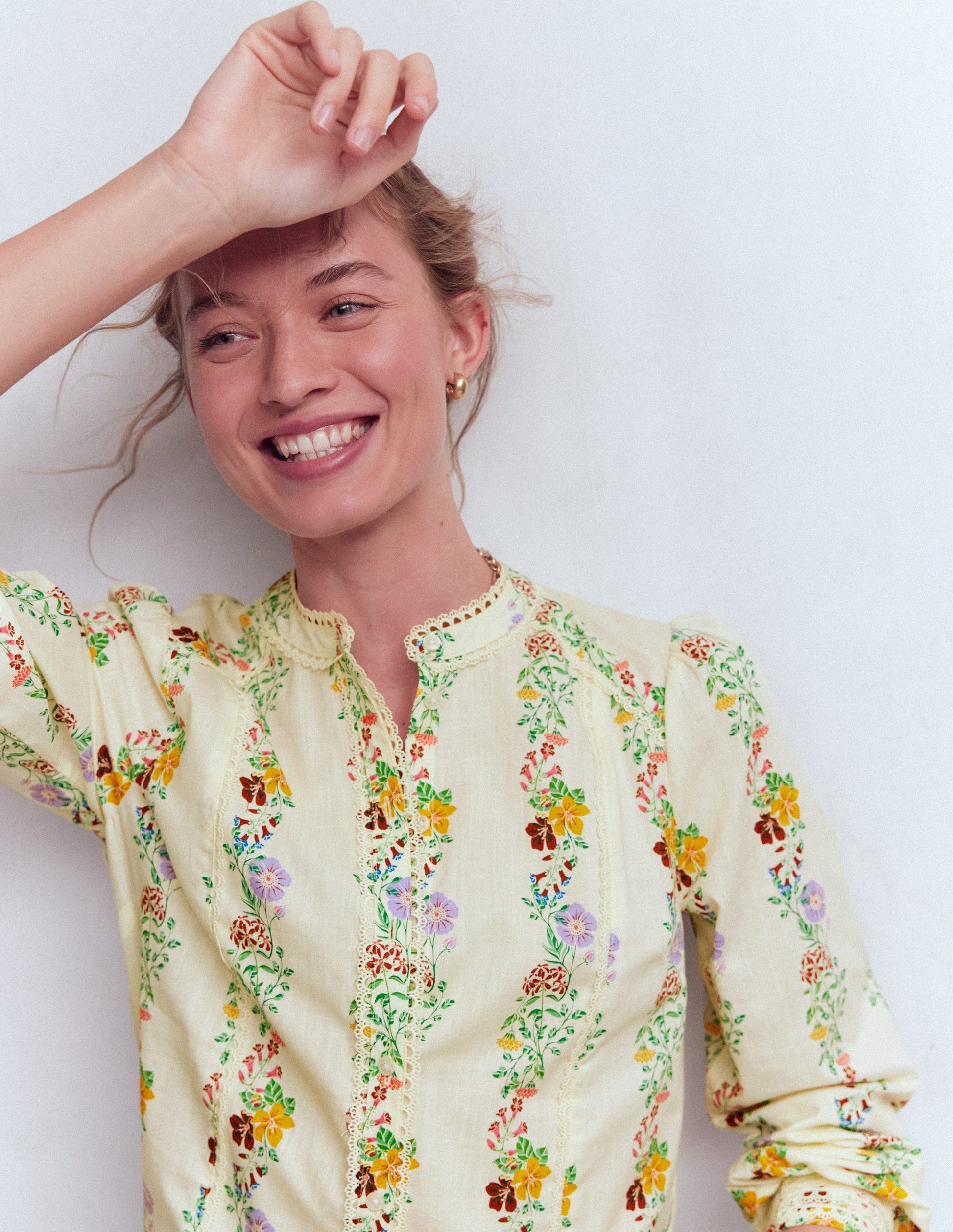 Top Rhea en coton à détails intégrés-Multi, motif Blossom Trail-2