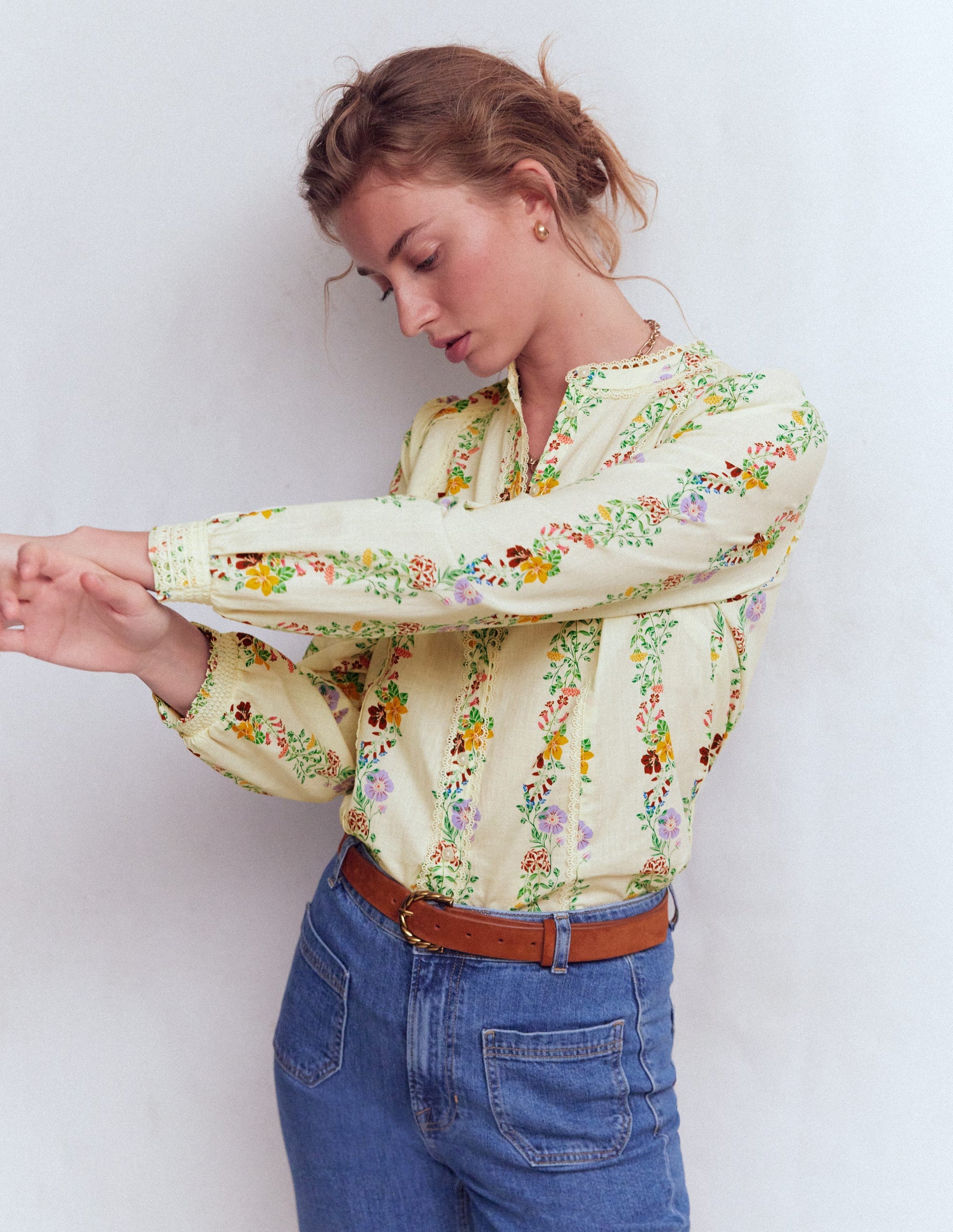 Top Rhea en coton à détails intégrés-Multi, motif Blossom Trail-4