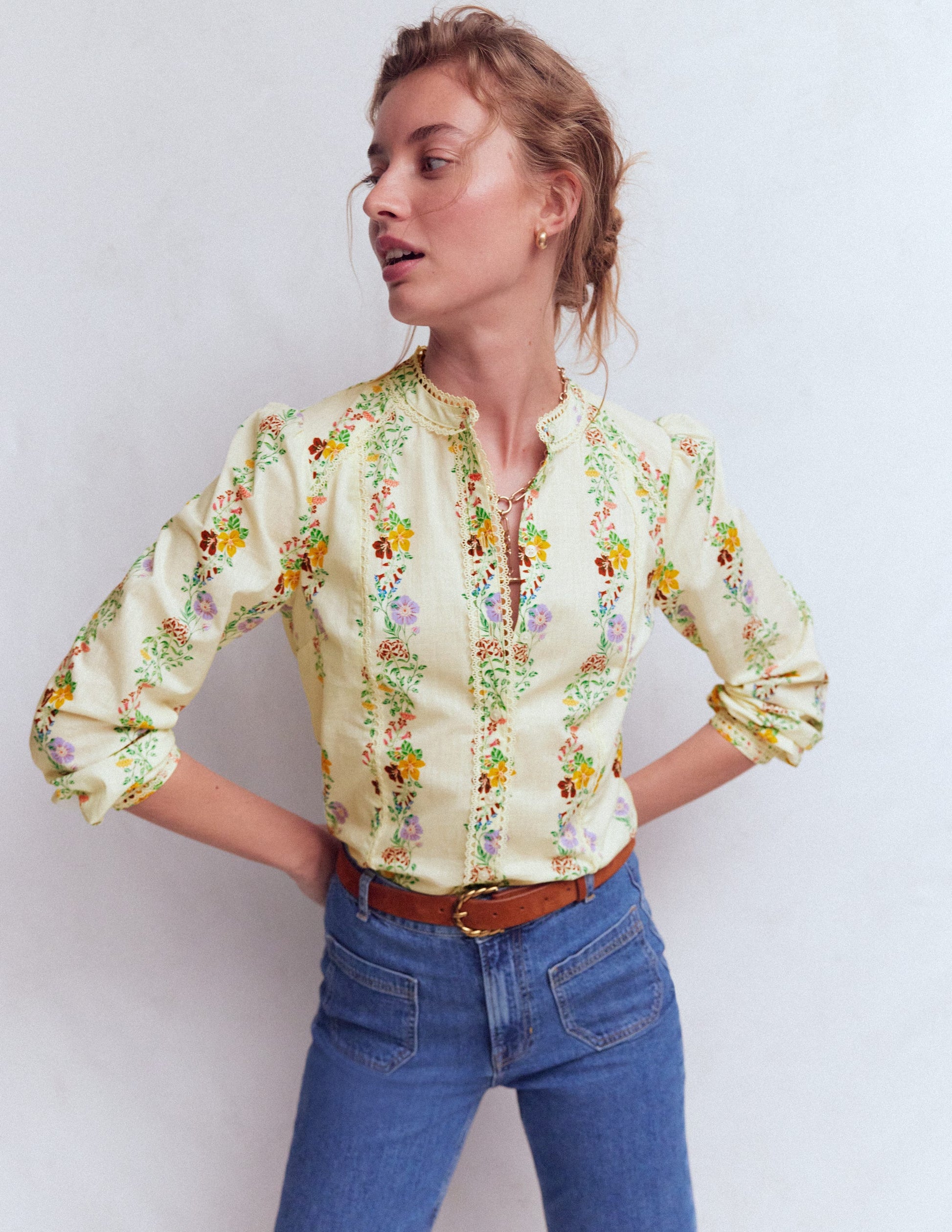 Top Rhea en coton à détails intégrés-Multi, motif Blossom Trail-5