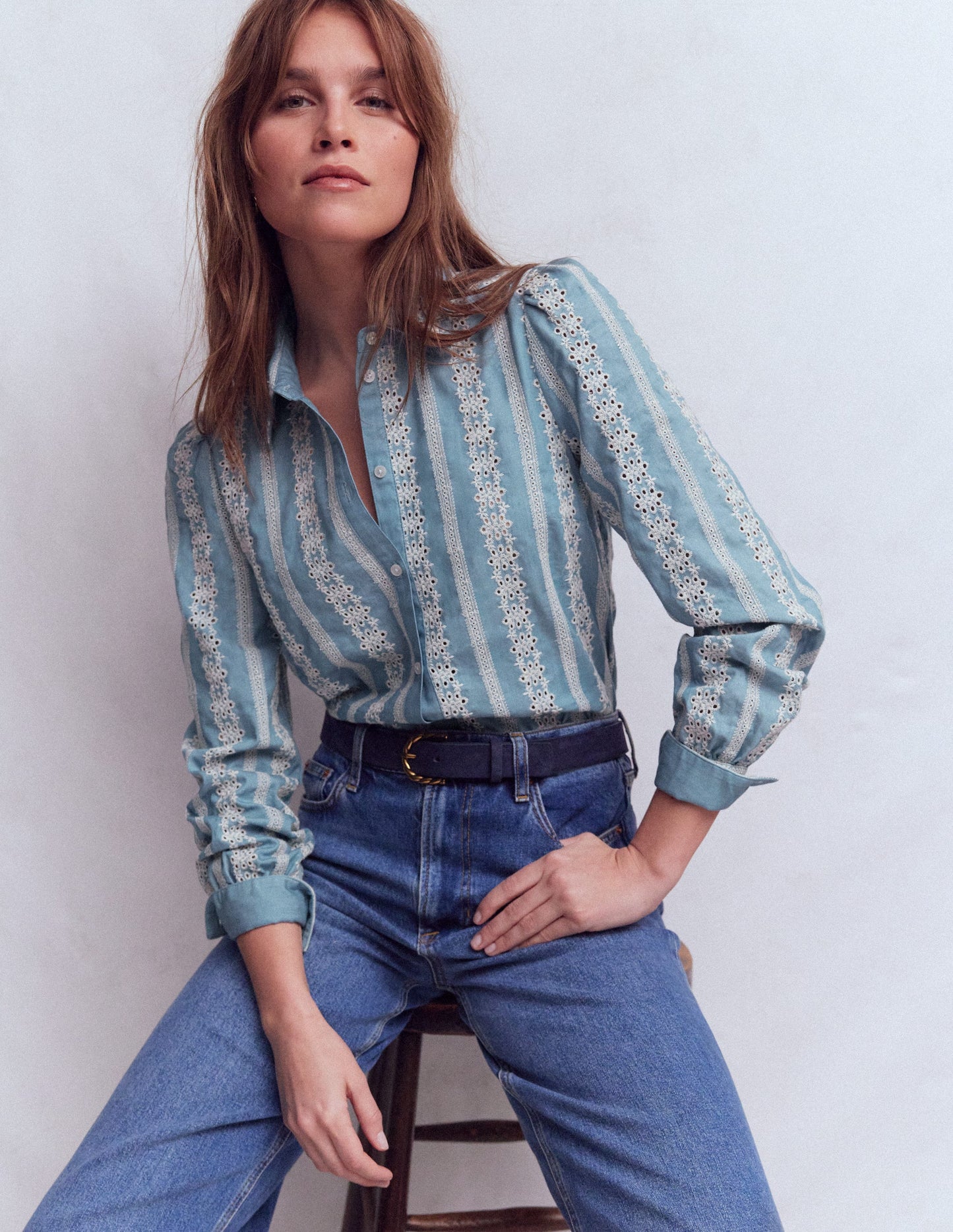 Chemise Cara en jean-Broderie anglaise