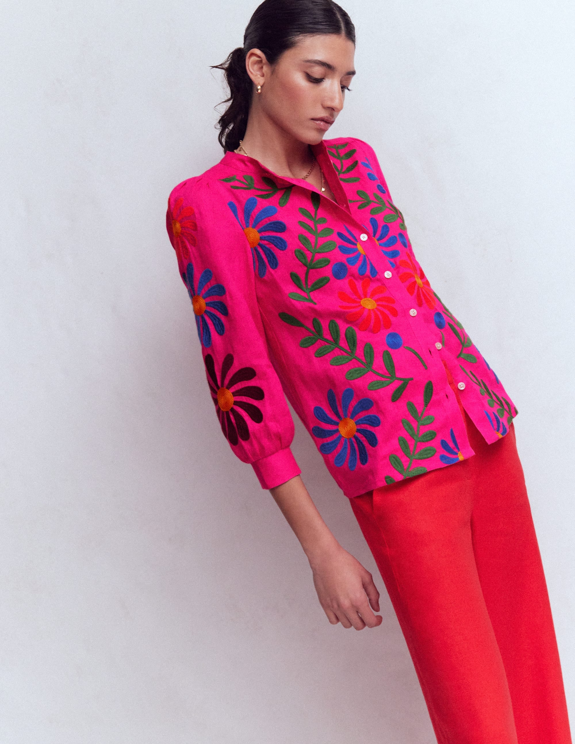 Top Alicia en lin-Pivoine rose, broderie florale - Image 4