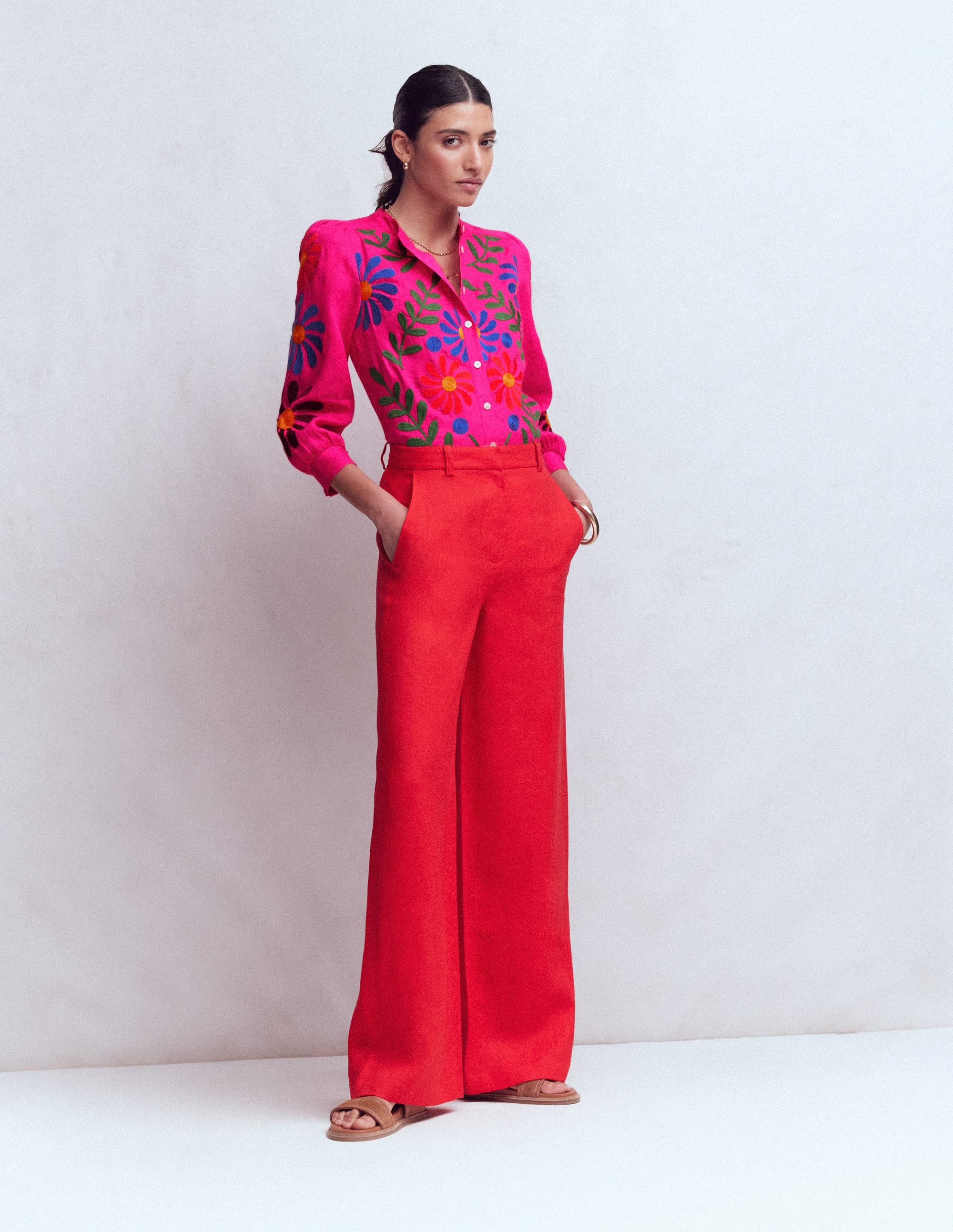 Top Alicia en lin-Pivoine rose, broderie florale - Image 5