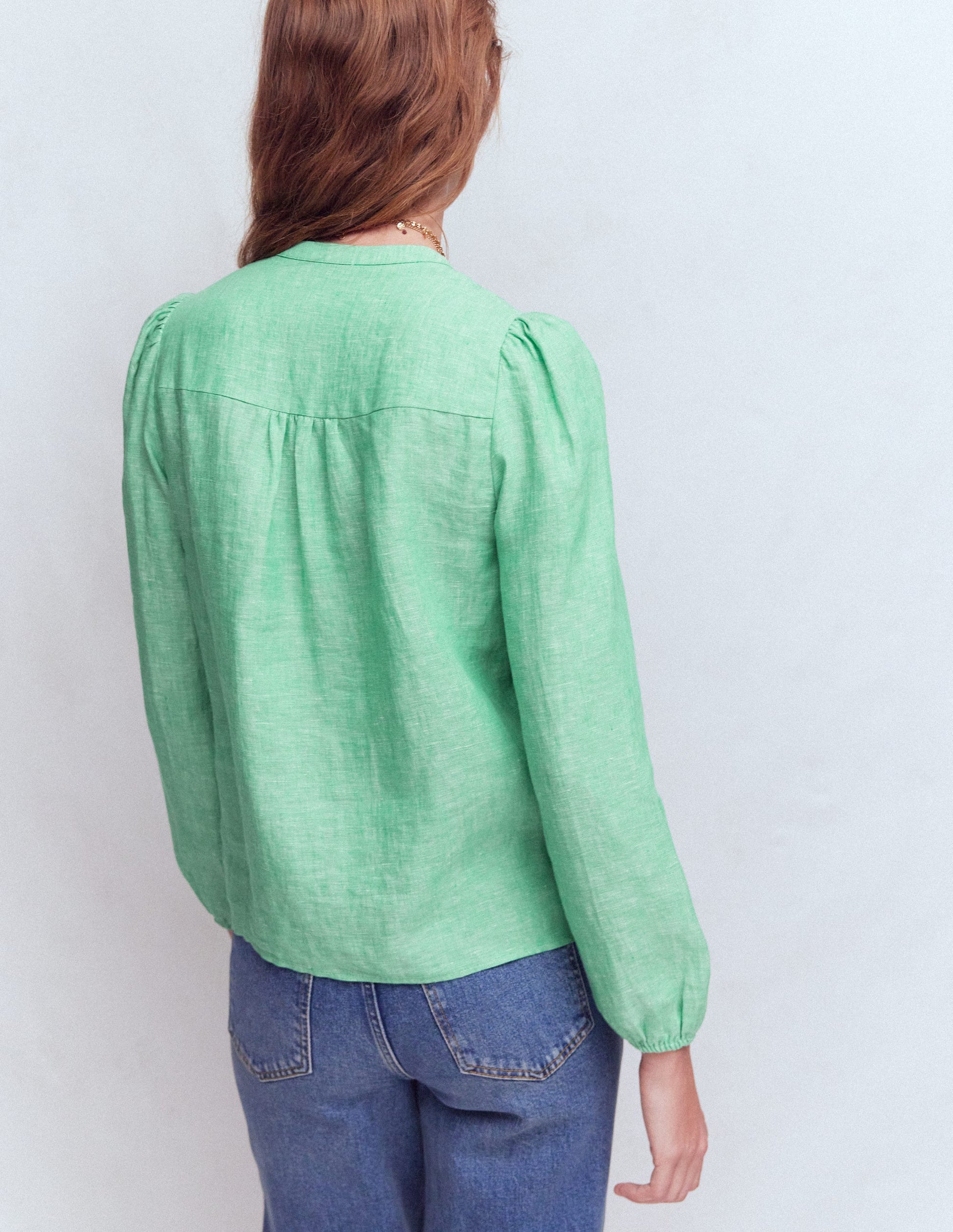Top en lin à détails intégrés-Chambray vert aloe vera-3