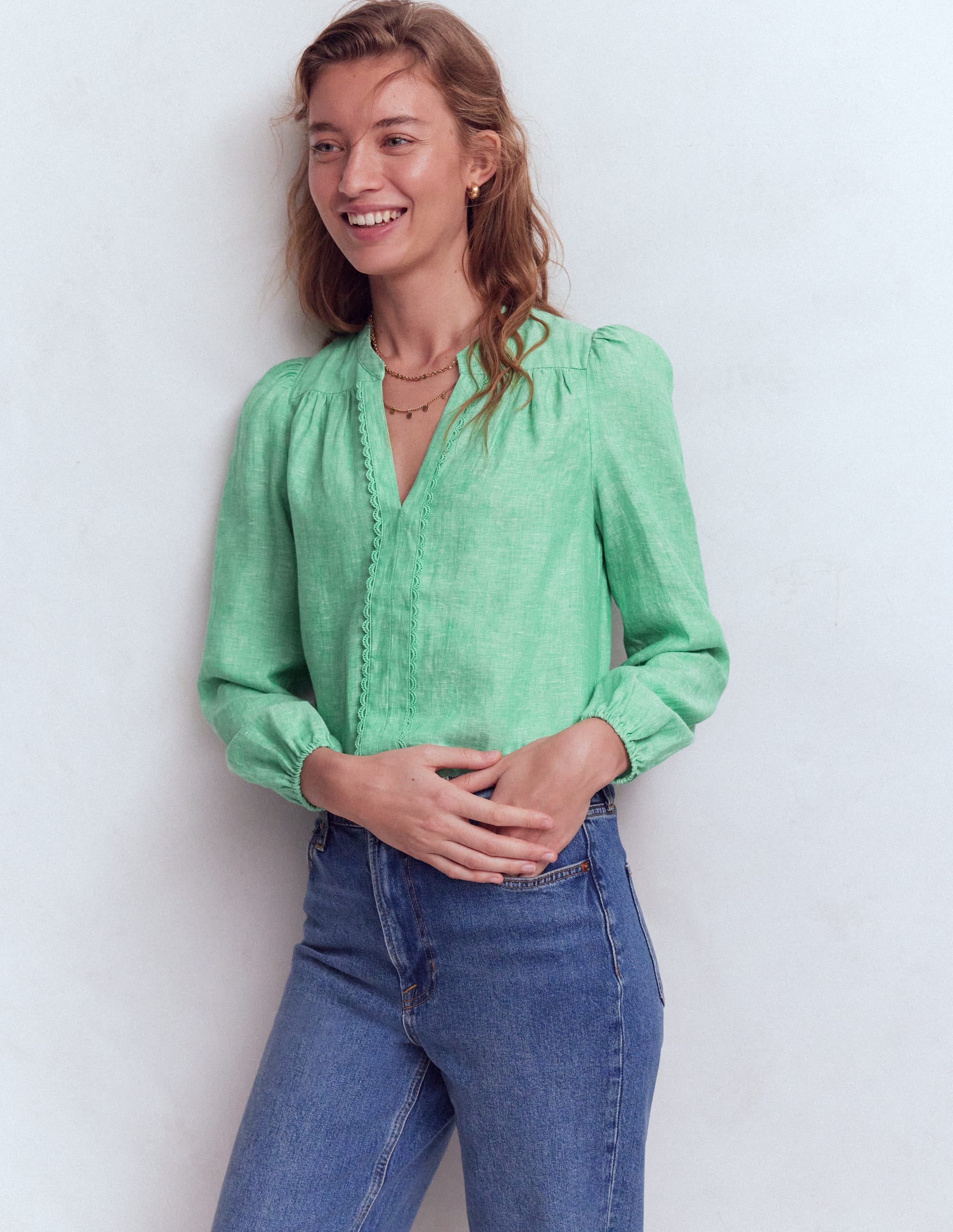 Leinenoberteil mit Besatz-Aloe-Grün Chambray - Image 4