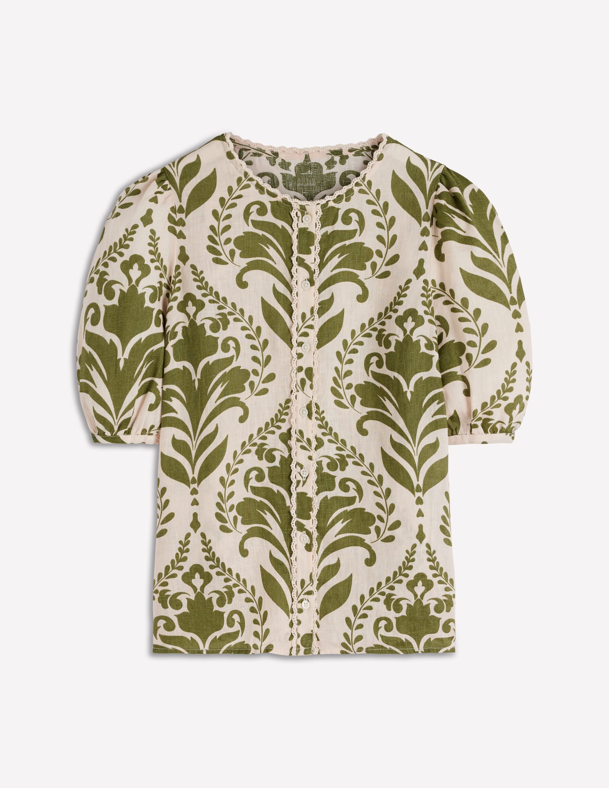 Top manches courtes Leah en lin-Vert, motif Decorative Lattice - Image 6
