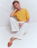 Leah Short Sleeve Linen Top-Sunshine Yellow Gingham