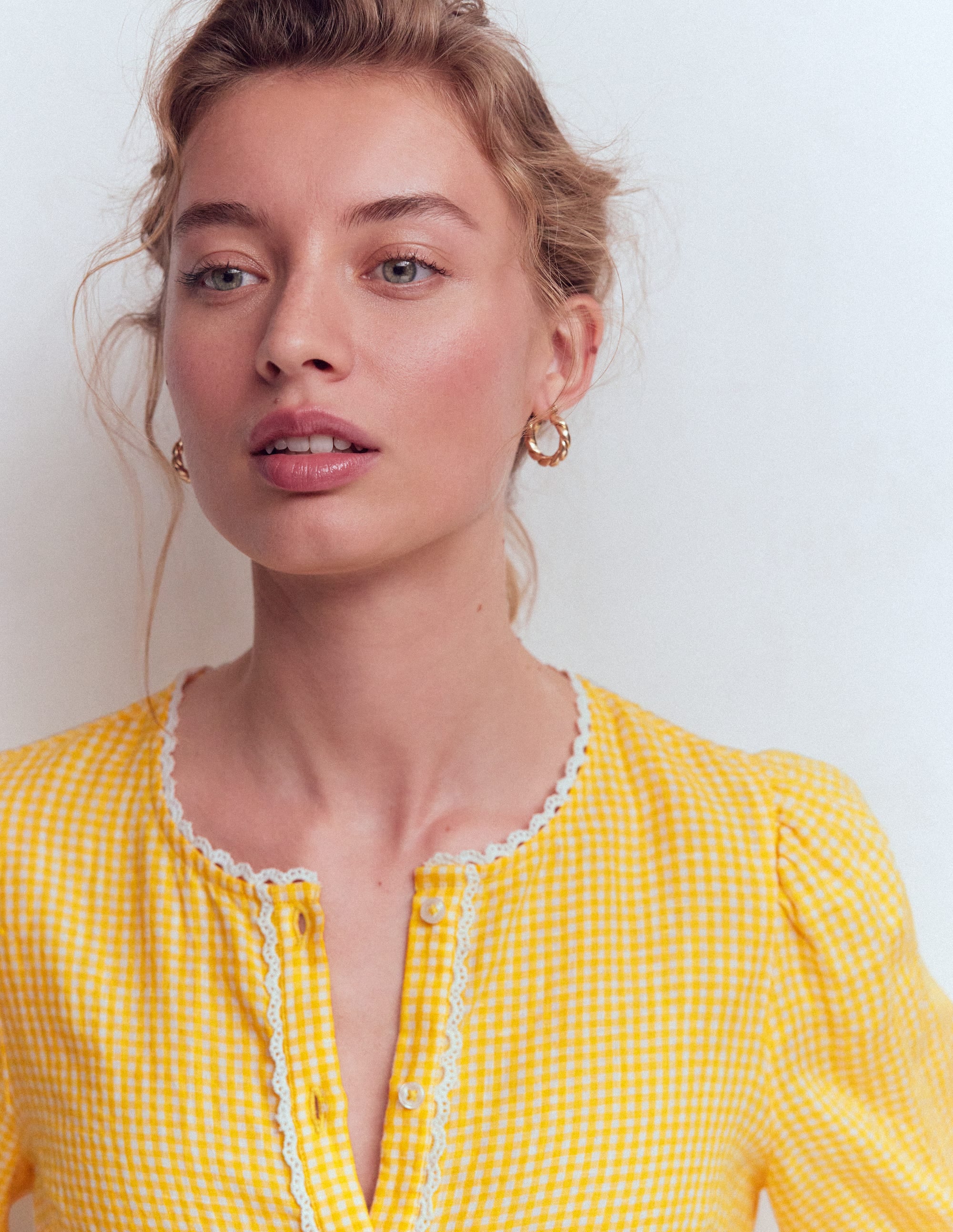 Top manches courtes Leah en lin-Vichy jaune soleil - Image 2