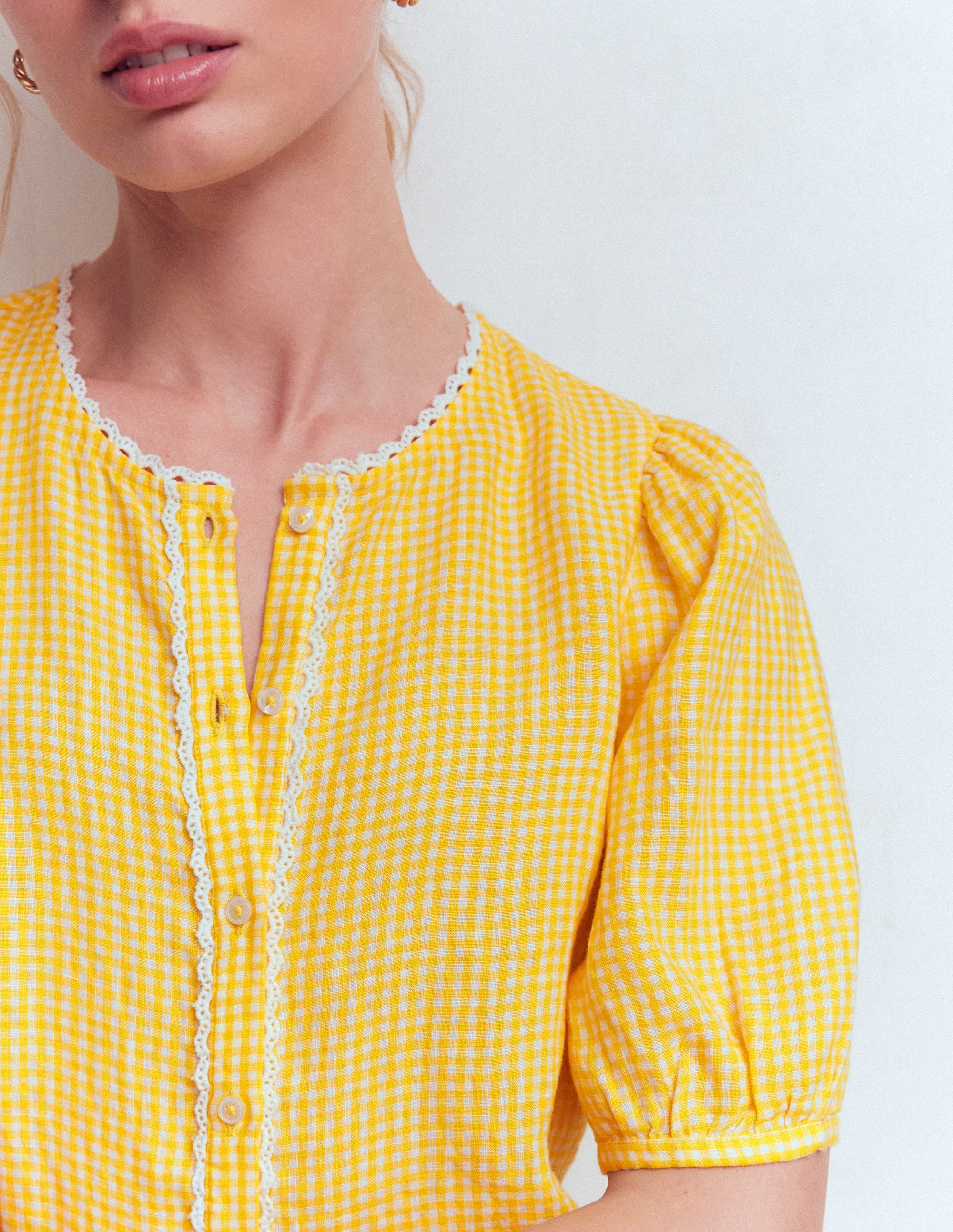 Top manches courtes Leah en lin-Vichy jaune soleil - Image 5