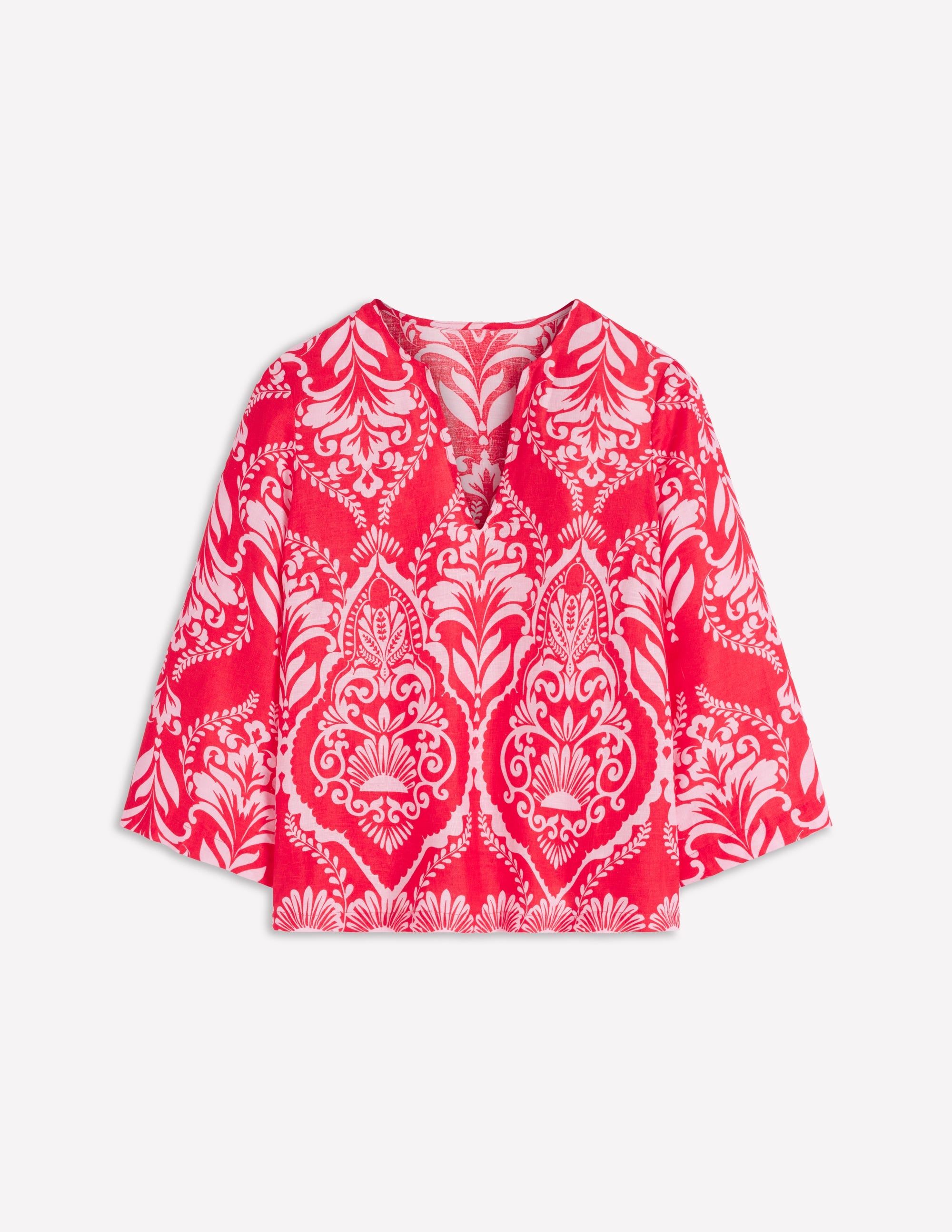 Top Cleo en lin-Rouge, motif Ornamental Garden Mono - Image 6