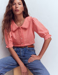 Top à manches courtes et col élégant-Rose vintage