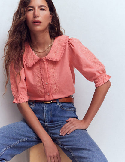 Short Sleeve Pretty Collar Top-Vintage Rose-1