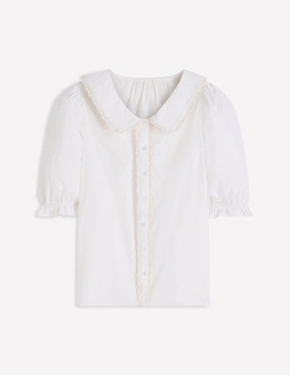 Short Sleeve Pretty Collar Top-Brilliant White-7