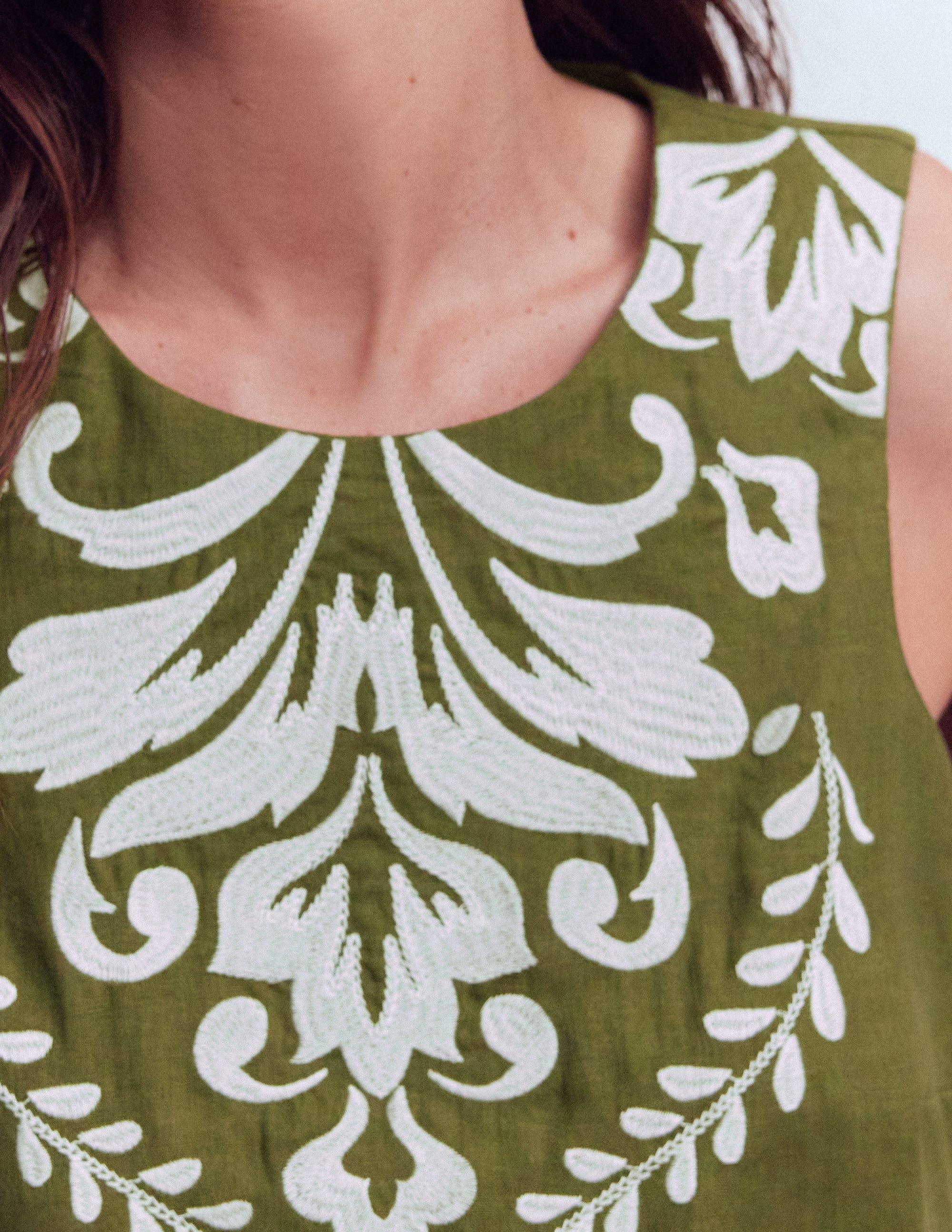 Sofia Embroidered Linen Top-Woodland Green - Image 2