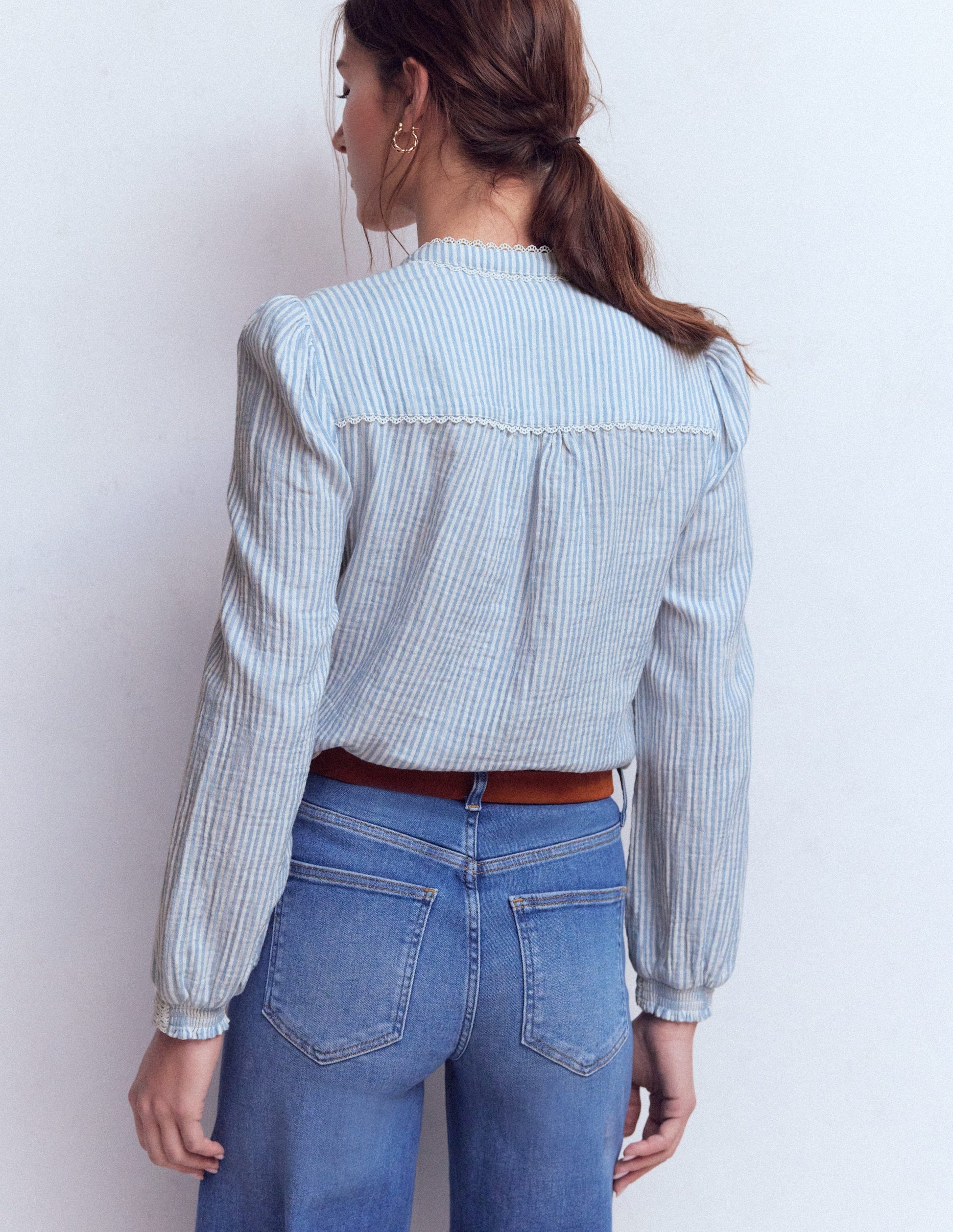 Top double-étoffe Rhea à détails-Rayé denim délavé et ivoire-3
