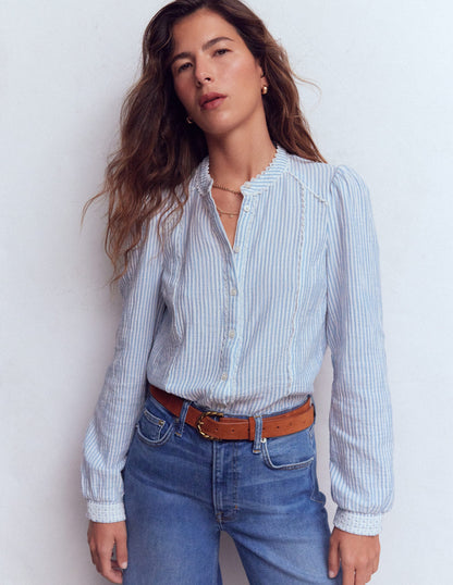 Top double-étoffe Rhea à détails-Rayé denim délavé et ivoire-4