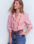 Top double-étoffe Rhea à détails-Broderie rose formica