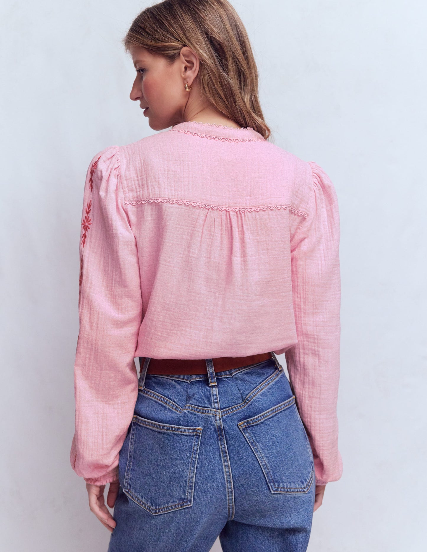 Rhea Trim Doublecloth Top-Orchid Smoke Embroidery