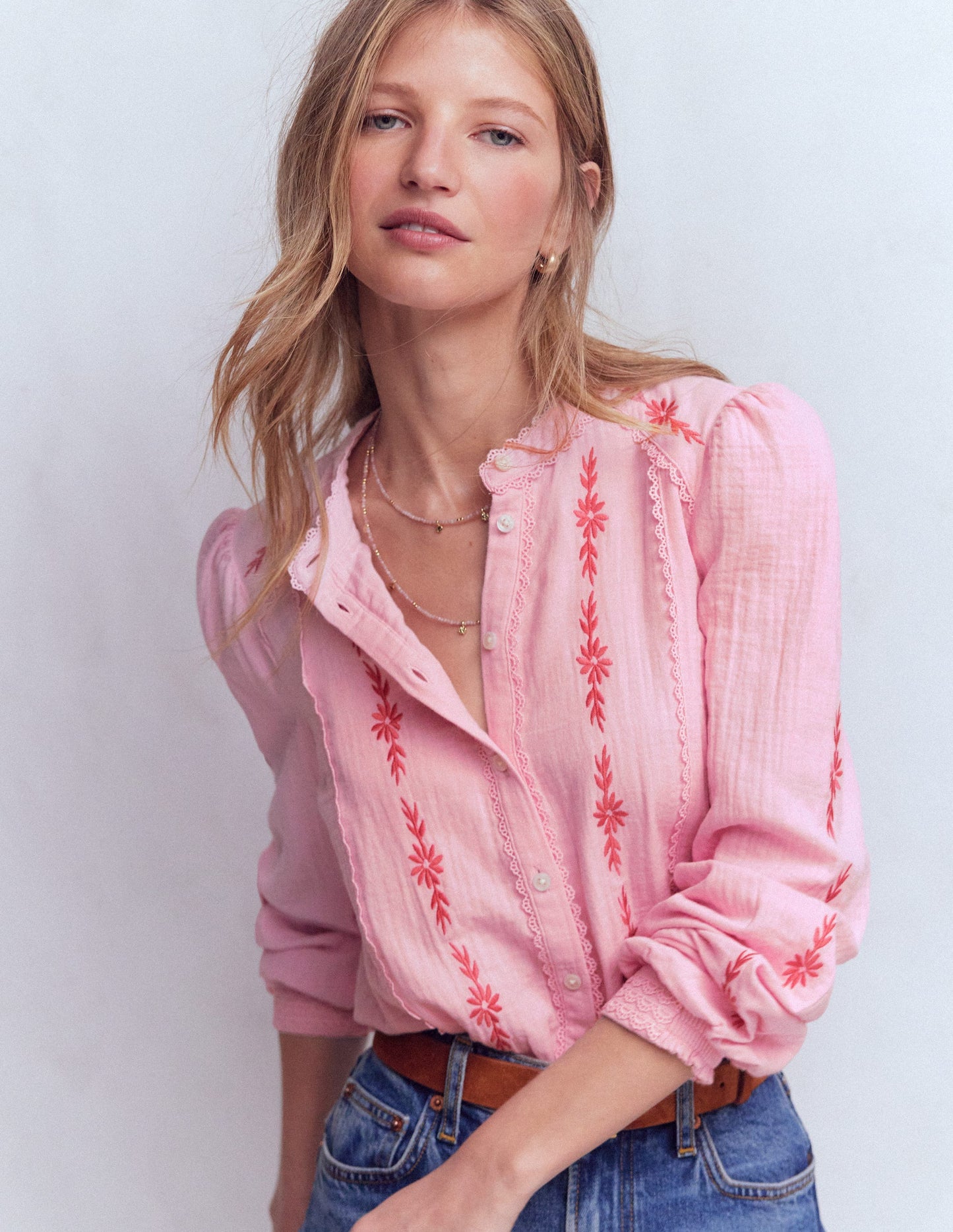 Rhea Trim Doublecloth Top-Orchid Smoke Embroidery