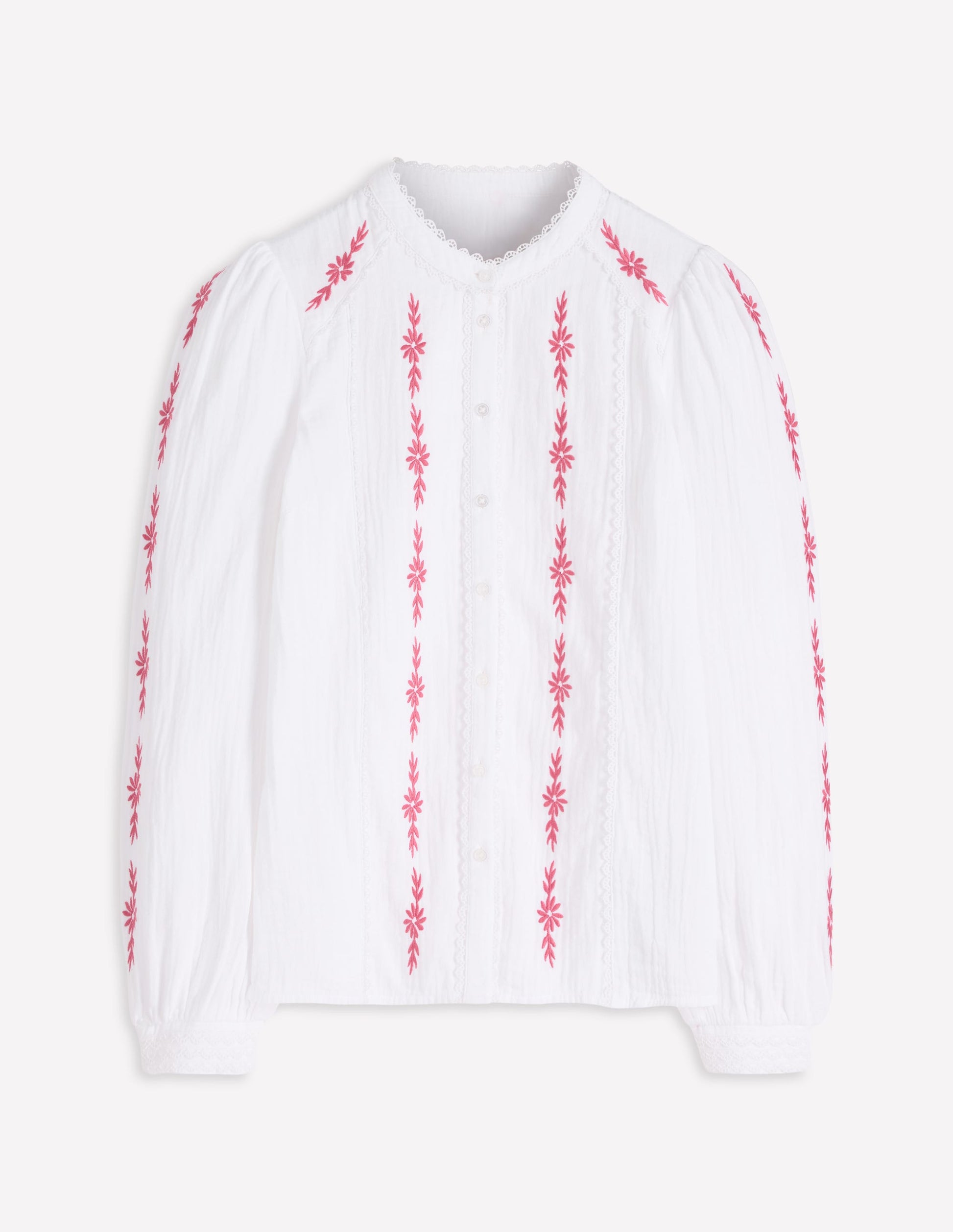 Rhea Doppeltuch-Oberteil mit Besatz-Weiß Winter Puderrosa Blumenmuster-6