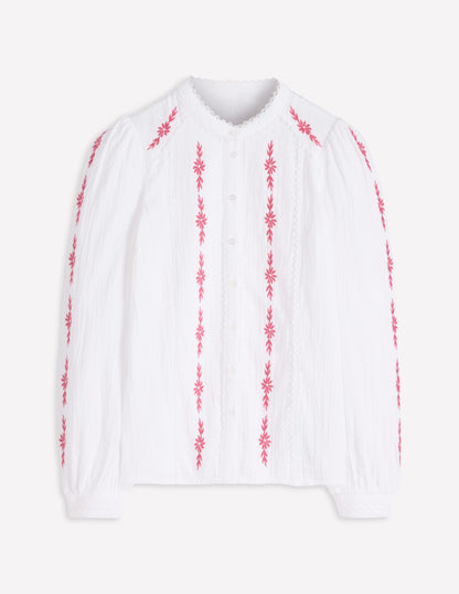 Rhea Doppeltuch-Oberteil mit Besatz-Weiß Winter Puderrosa Blumenmuster-6