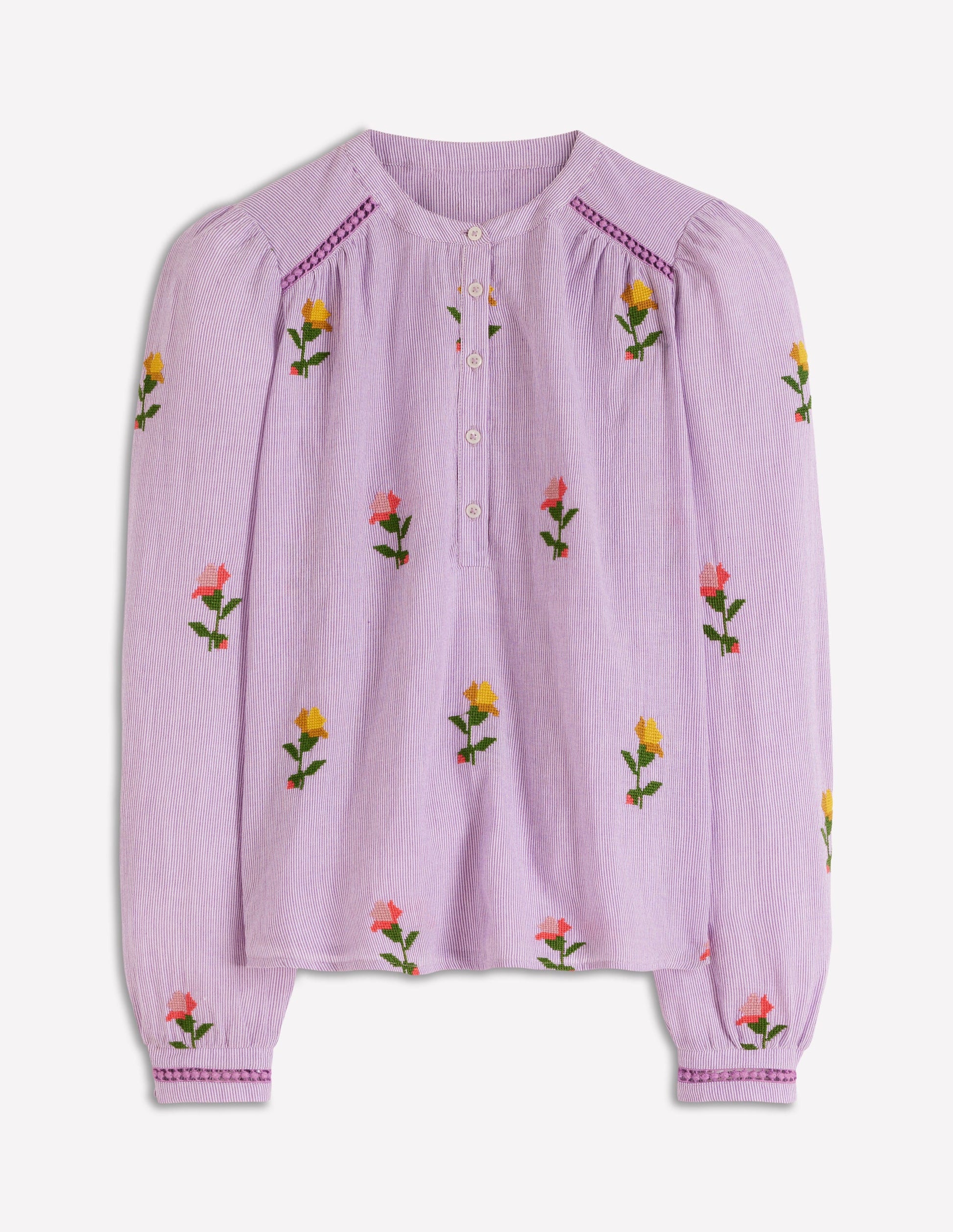 Besticktes Interest-Oberteil mit Besatz-Violett Streifen Stickerei-6