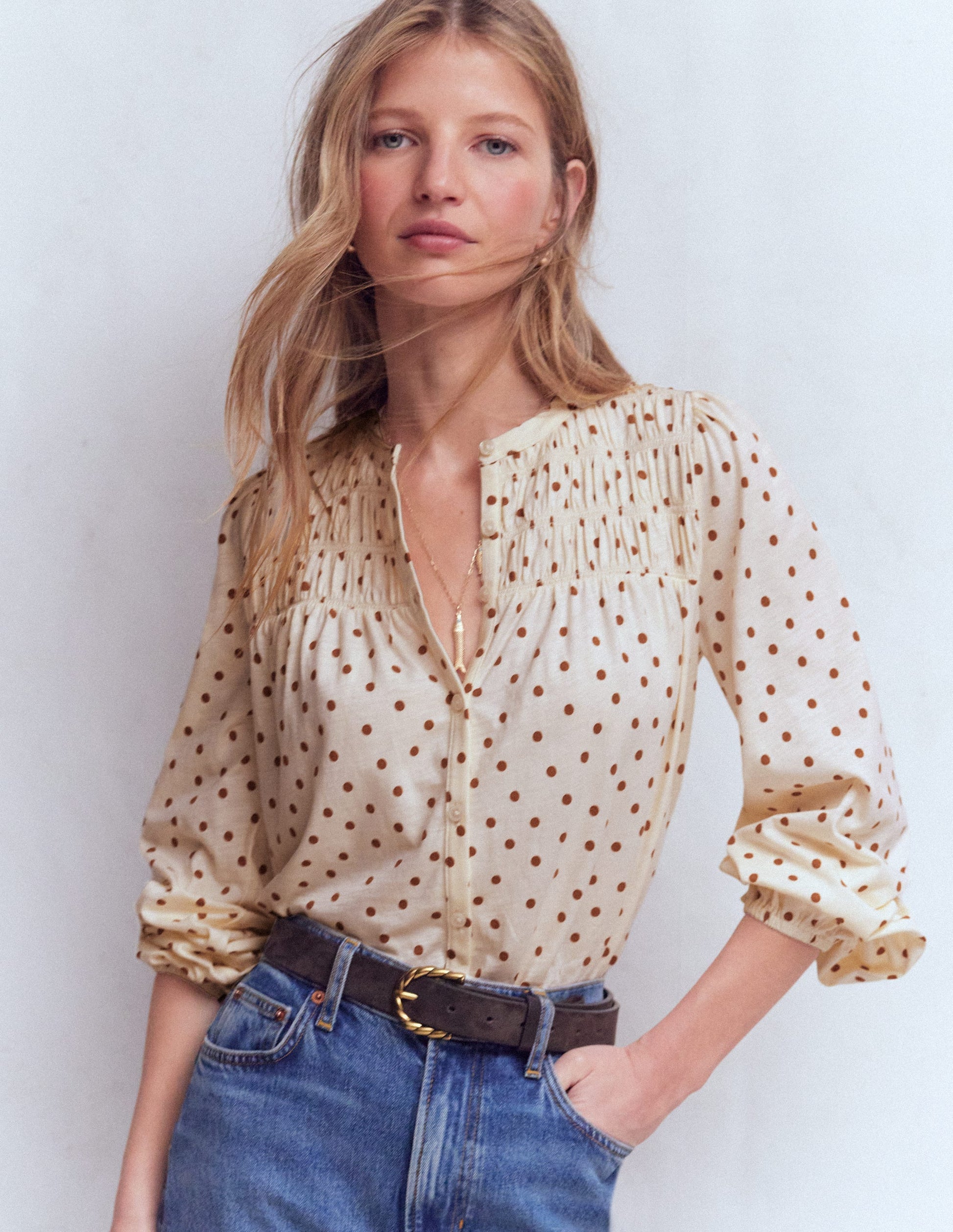 Mya Gesmoktes Jerseyhemd-Ingwer, Gemalte Tupfen-3