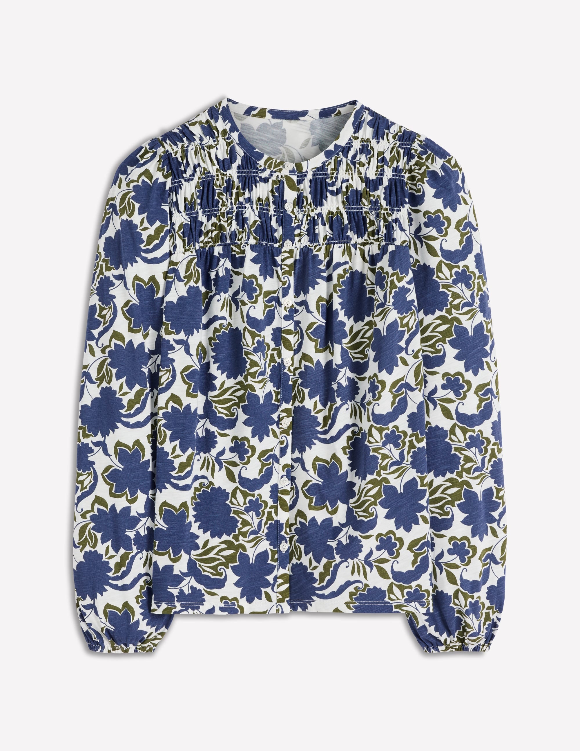 Chemise Mya smockée en jersey-Bleu marine authentique, motif Shadow Blossom - Image 5