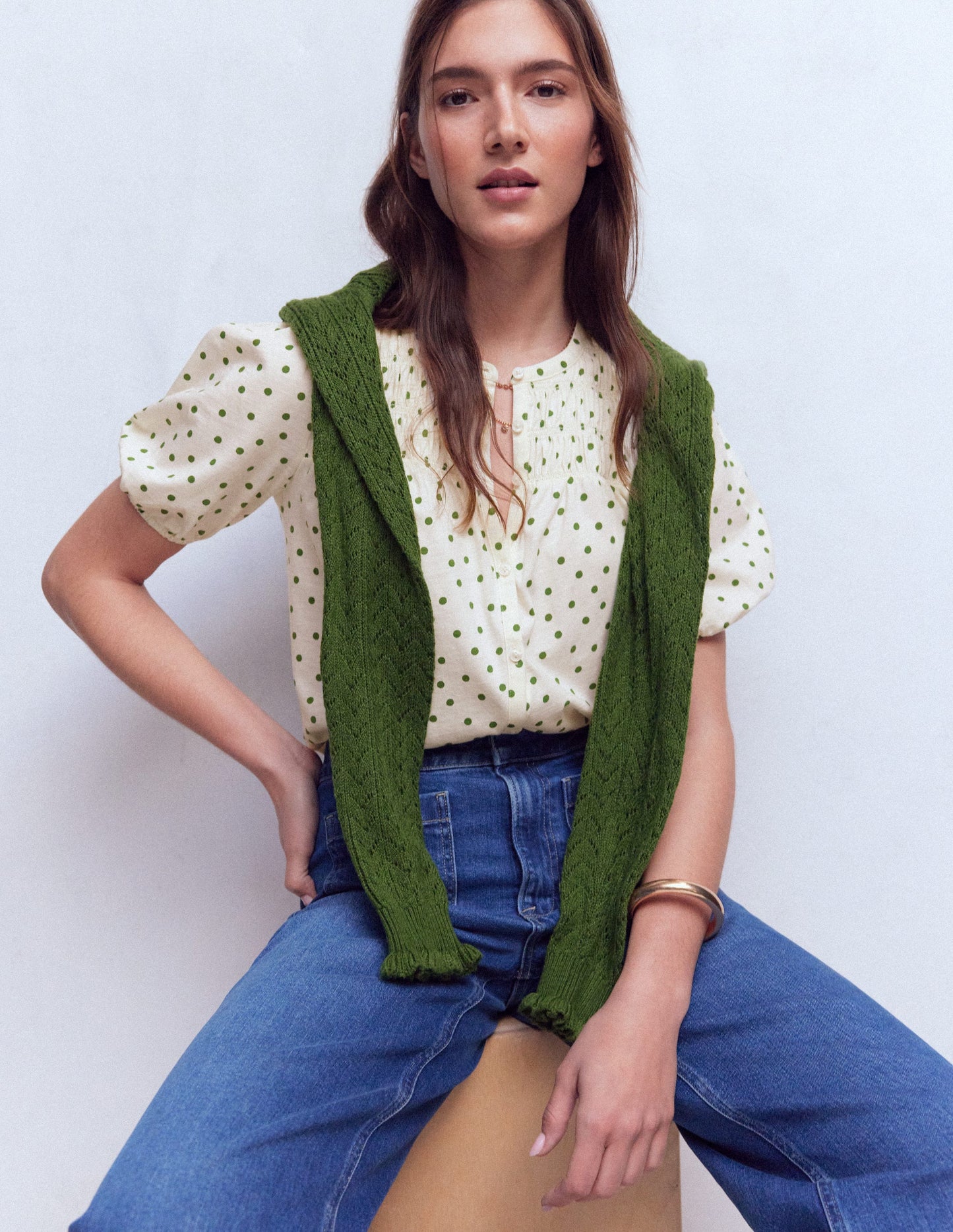 Chemise manches courtes Mya à smocks-Papyrus, pois peints