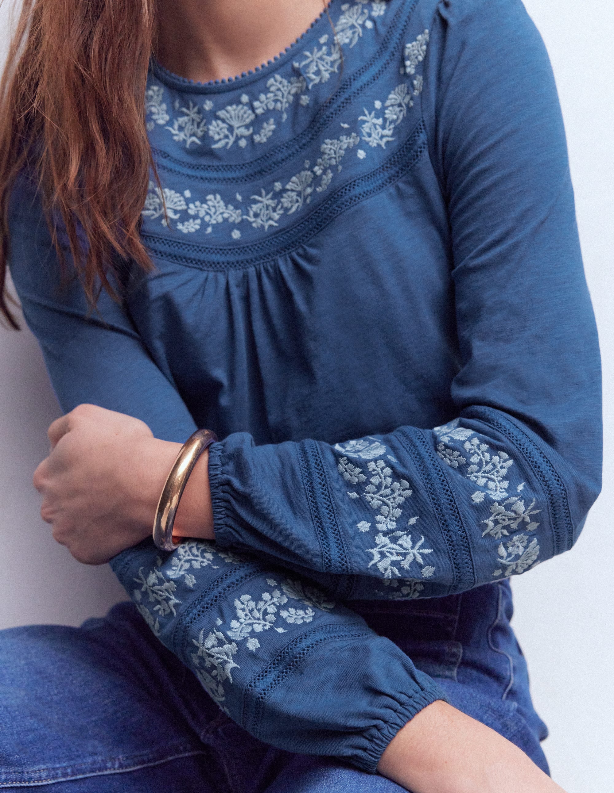 Rosie Besticktes Jersey-Oberteil-Denim-Blau - Image 2