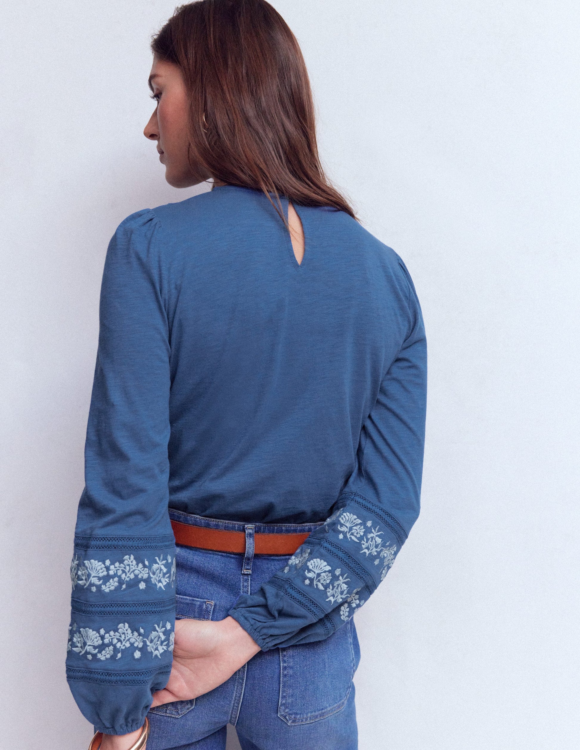 Rosie Besticktes Jersey-Oberteil-Klassisches Marineblau-3