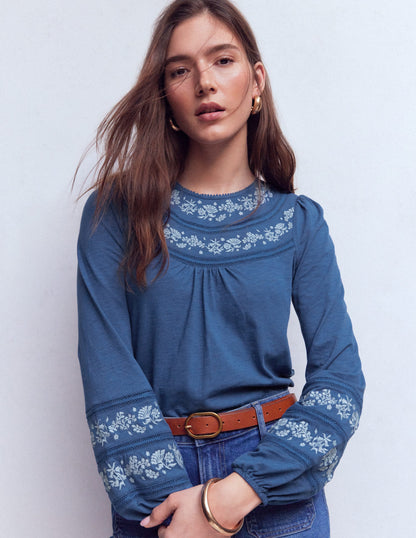 Rosie Besticktes Jersey-Oberteil-Klassisches Marineblau-4