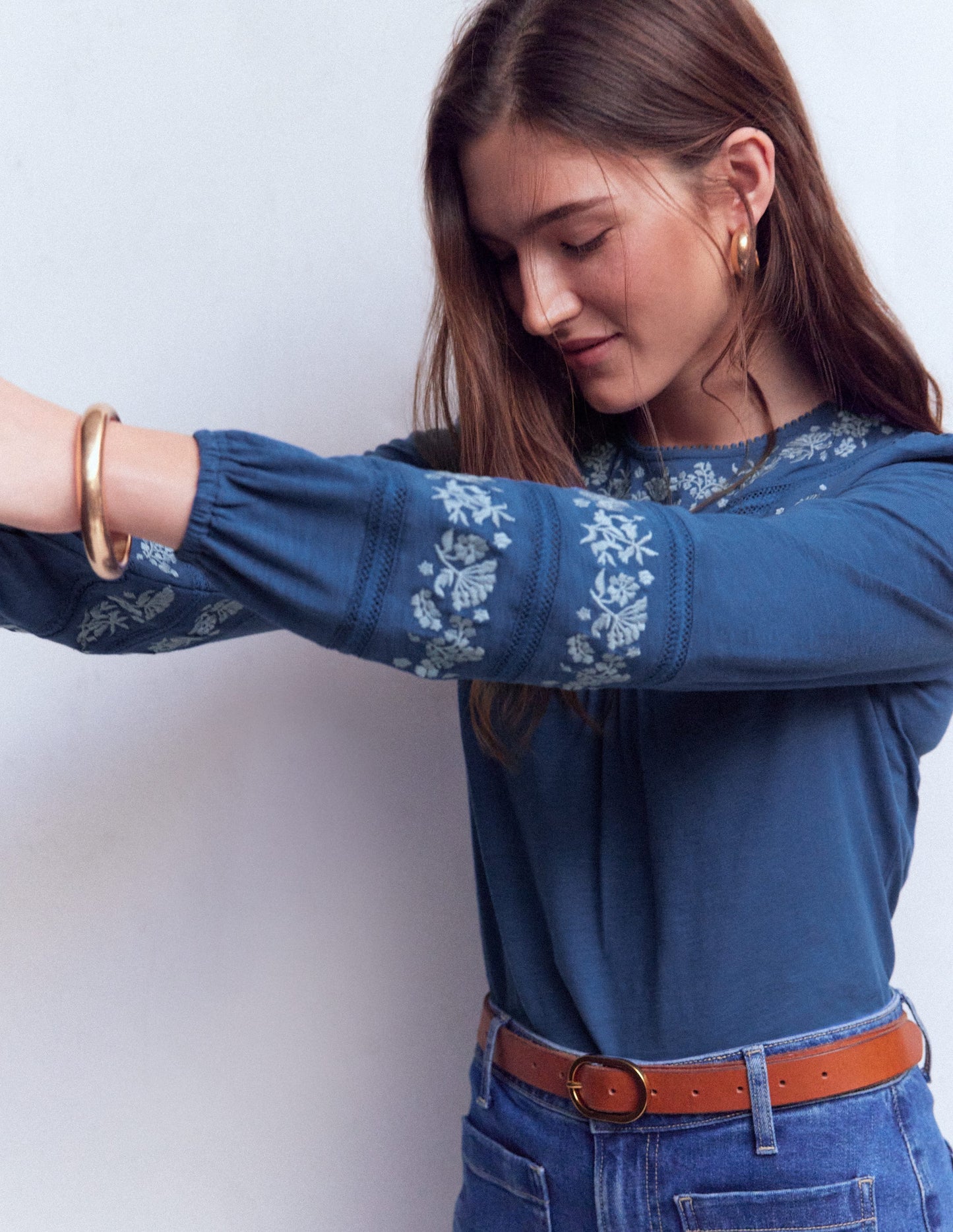 Rosie Besticktes Jersey-Oberteil-Klassisches Marineblau