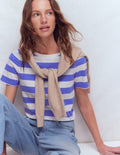 Olivia Kurzärmliges Bretonshirt-Baja-Blau und Naturweiß Streifen