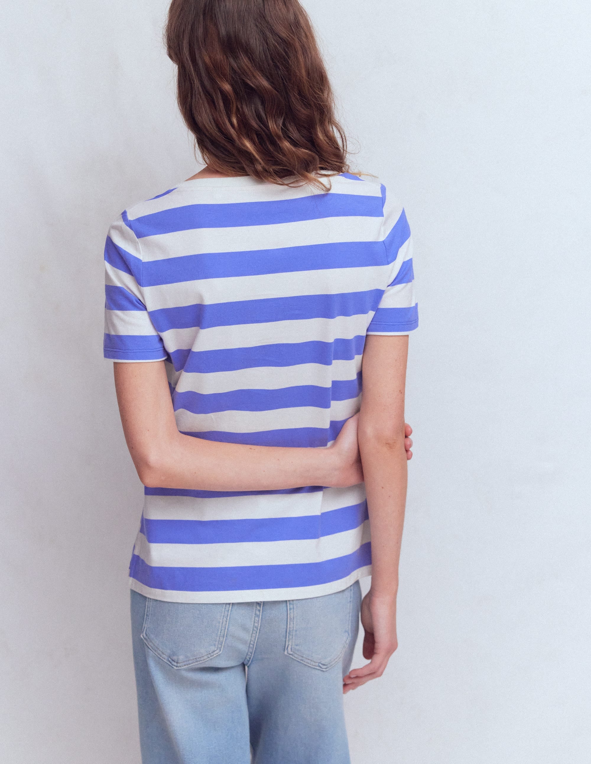 Olivia Kurzärmliges Bretonshirt-Baja-Blau und Naturweiß Streifen - Image 3