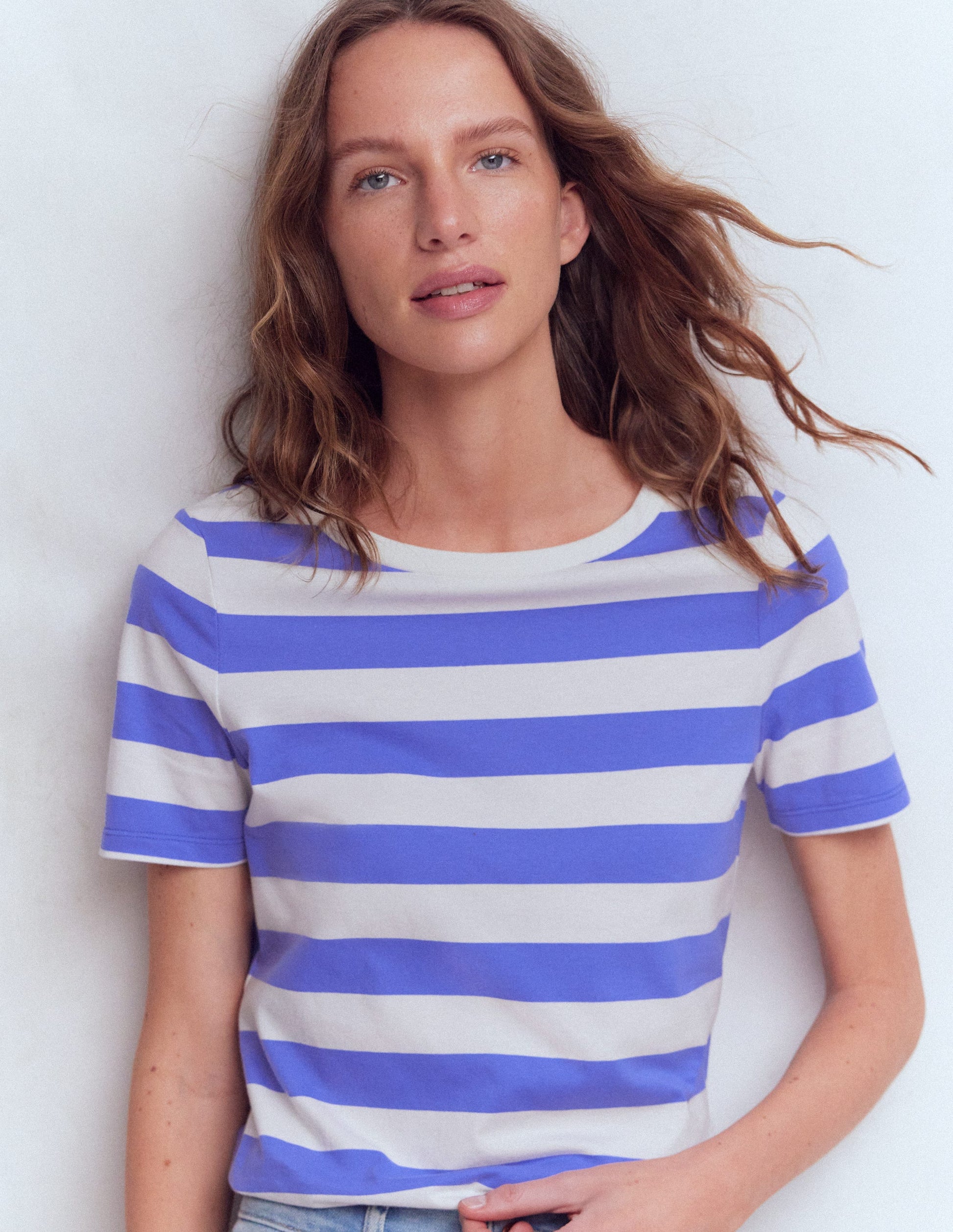 Olivia Kurzärmliges Bretonshirt-Baja-Blau und Naturweiß Streifen-4