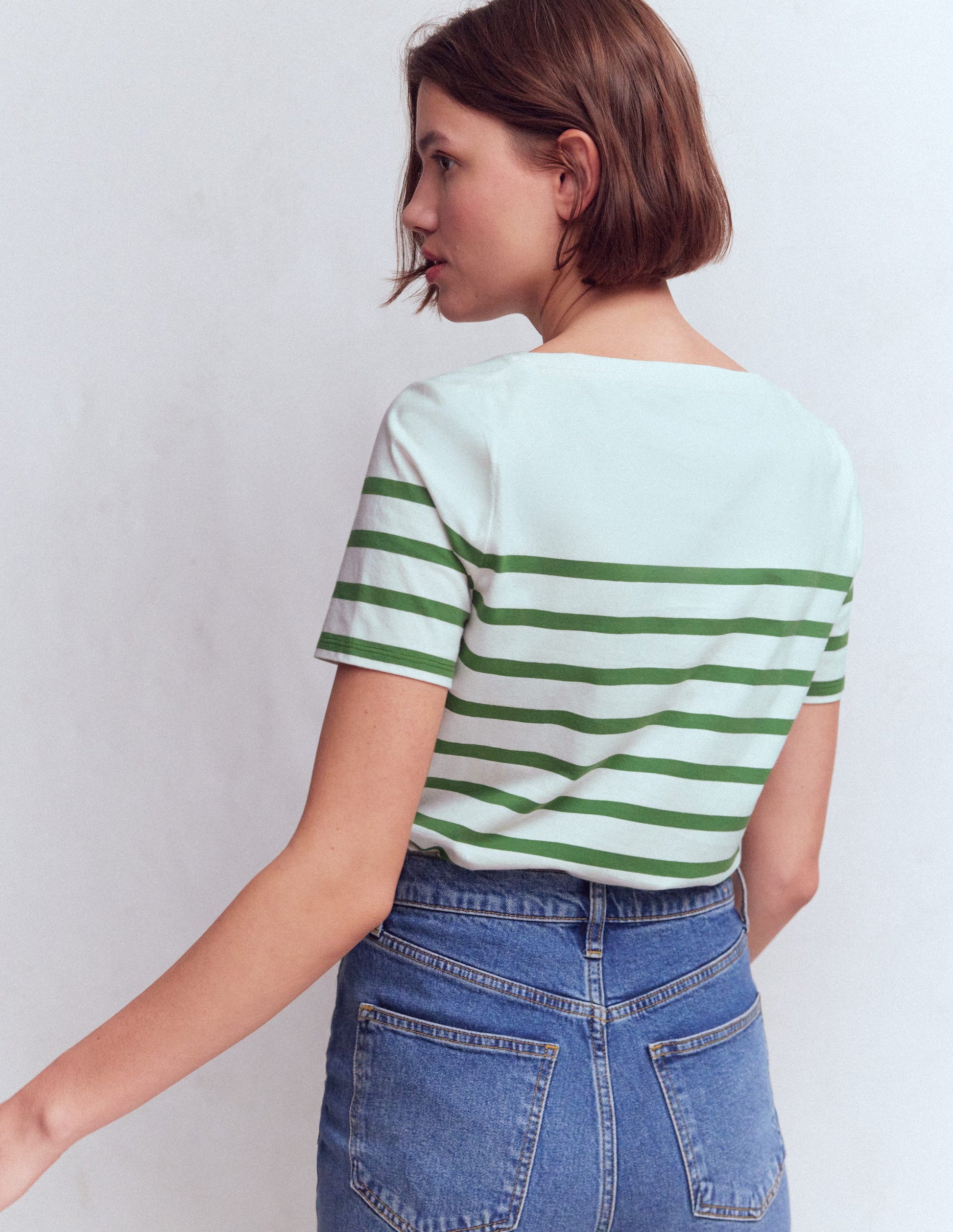 Olivia Kurzärmliges Bretonshirt-Fairway-Grün und Naturweiß Streifen-3