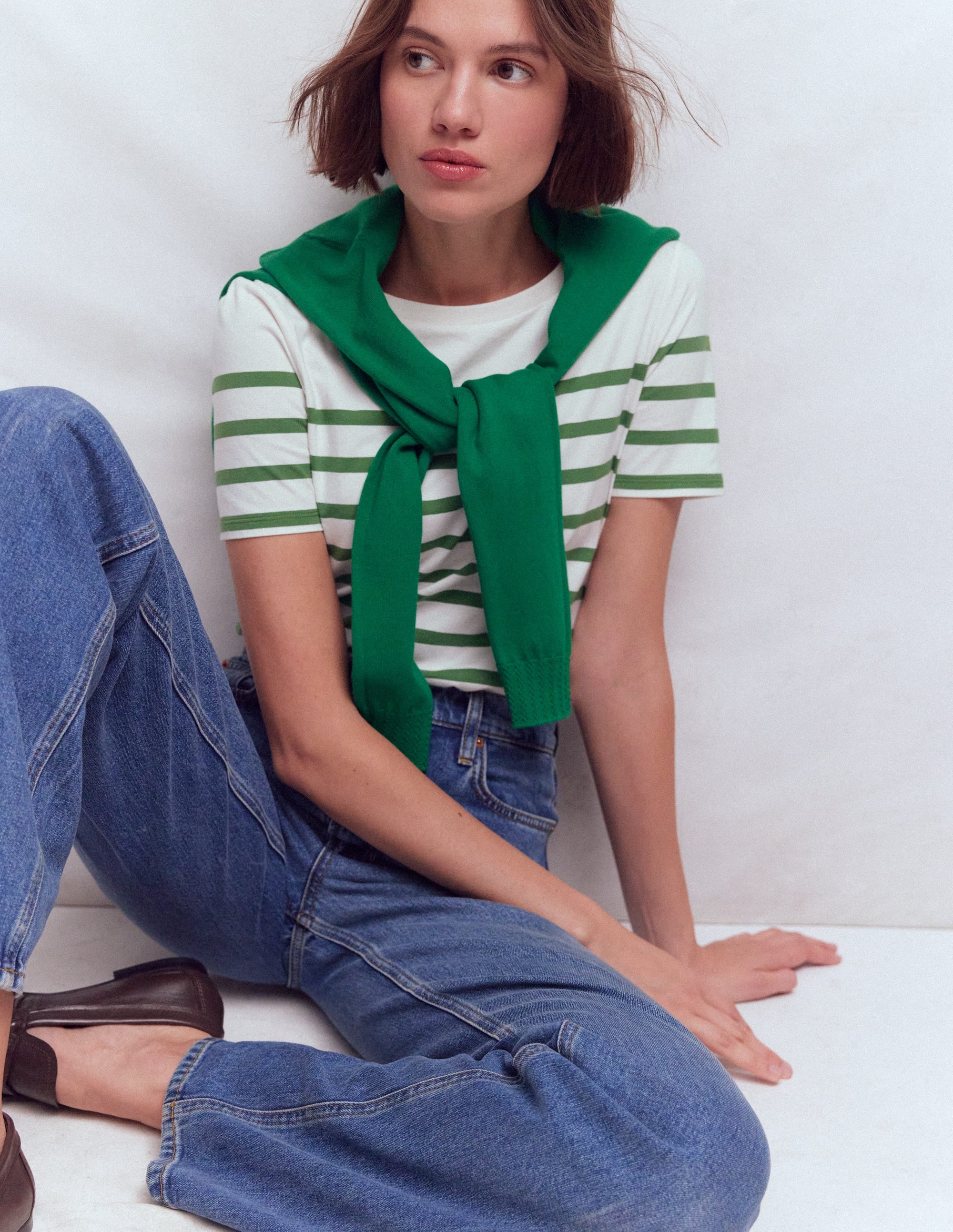 Olivia Kurzärmliges Bretonshirt-Fairway-Grün und Naturweiß Streifen - Image 4