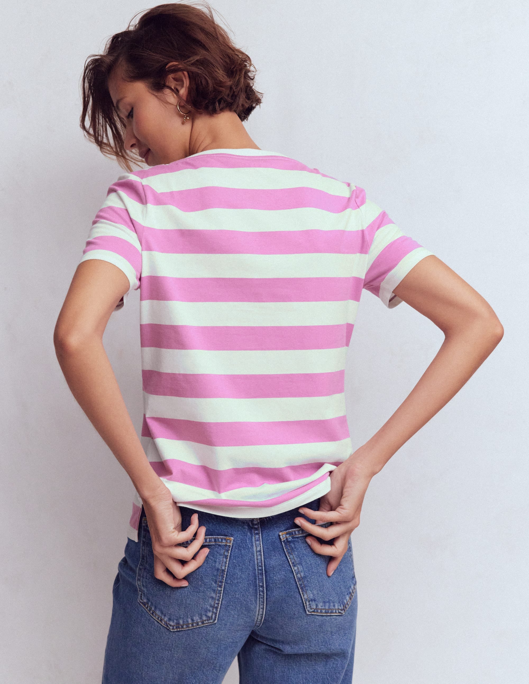 Olivia Kurzärmliges Bretonshirt-Rotklee-Rosa und Naturweiß Streifen - Image 2