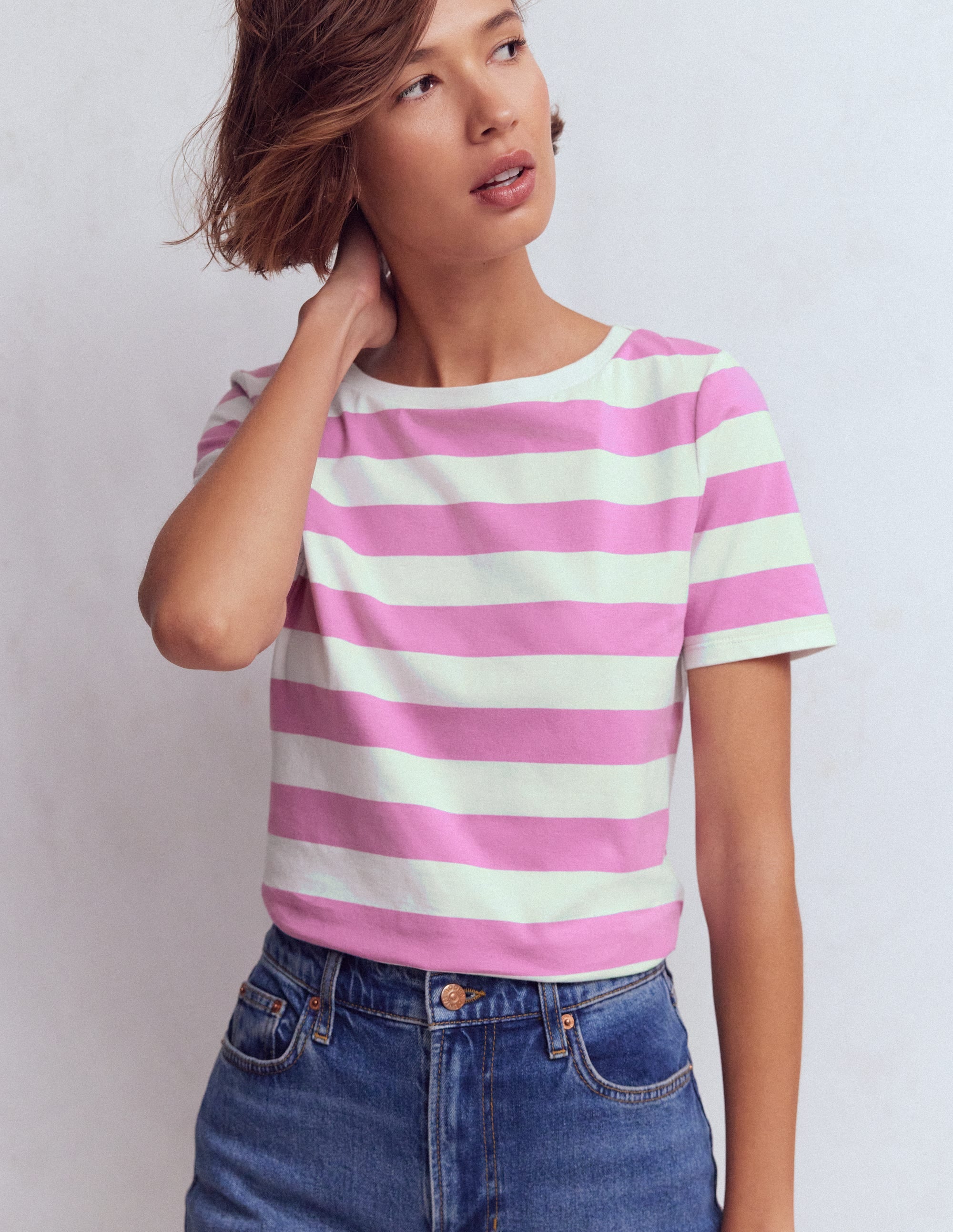 Olivia Kurzärmliges Bretonshirt-Rotklee-Rosa und Naturweiß Streifen - Image 4