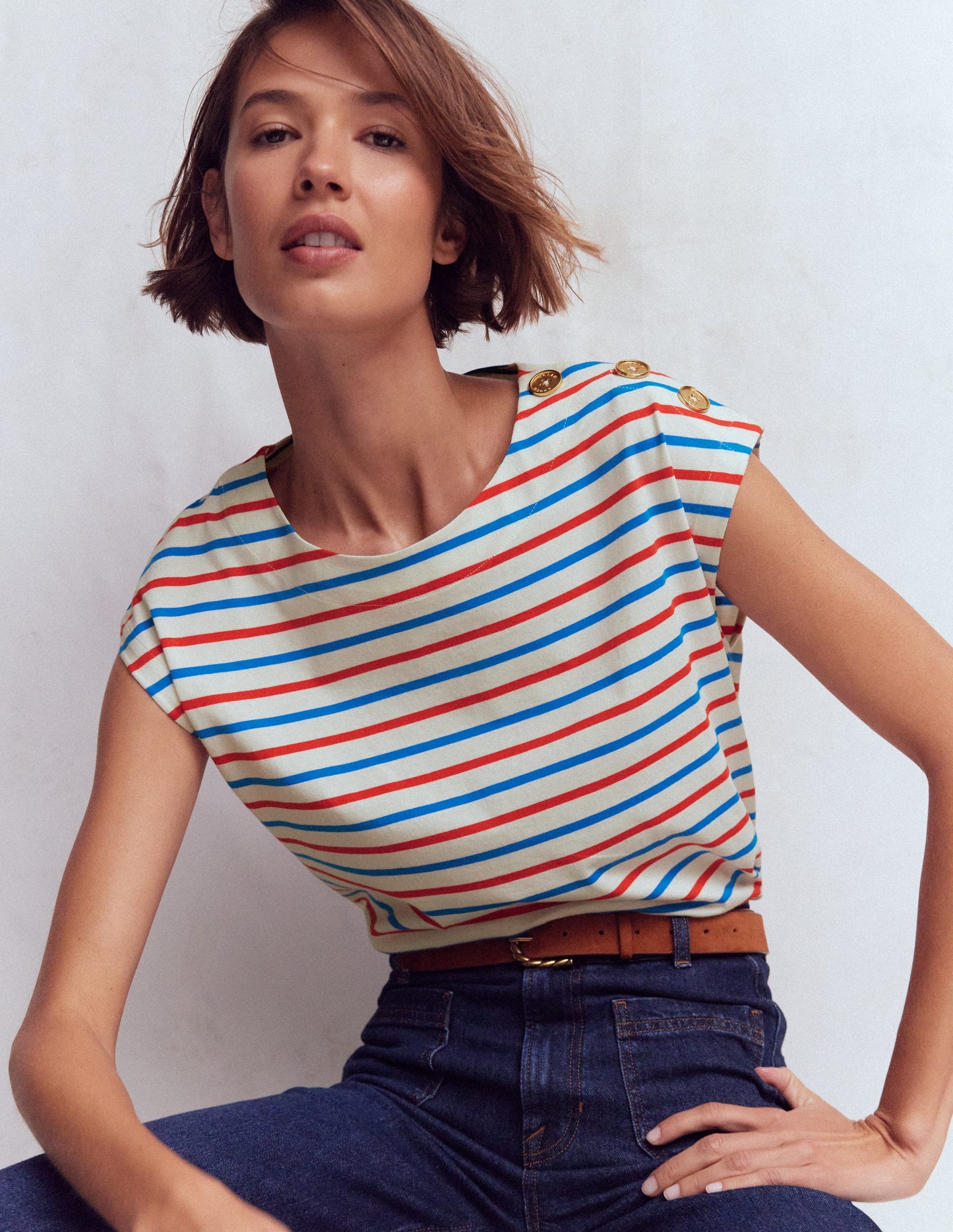 T-Shirt mit Knopfdetail-Feuerwerkskörper, Eisvogelblau