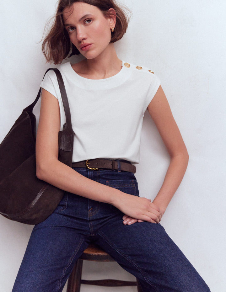 Button Detail T-Shirt-White