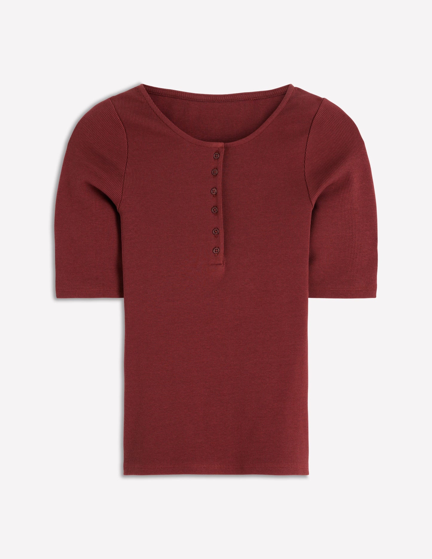 Kurzärmliges Henley-Shirt aus Rippstrick-Heiße Schokolade