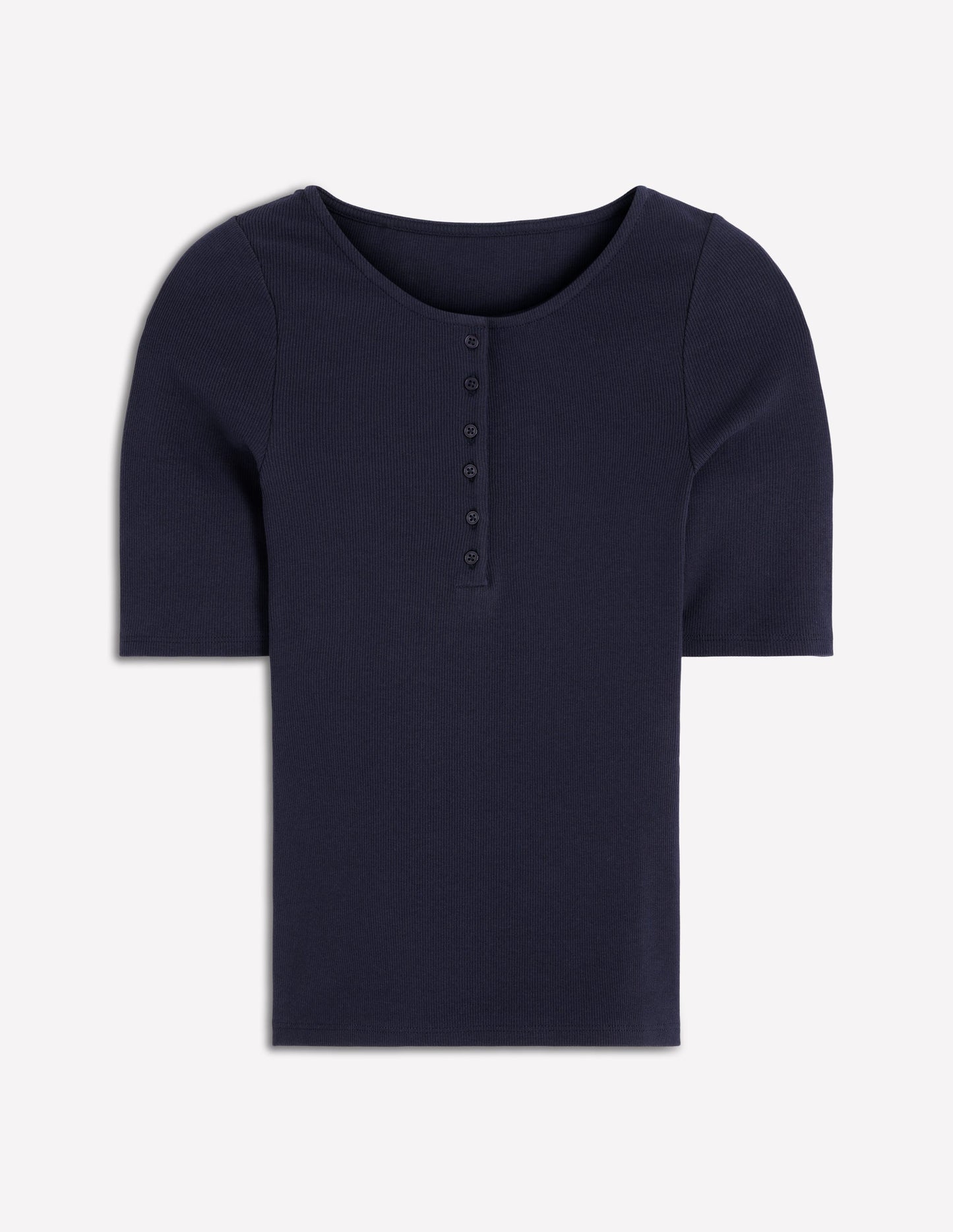 Kurzärmliges Henley-Shirt aus Rippstrick-Marineblau
