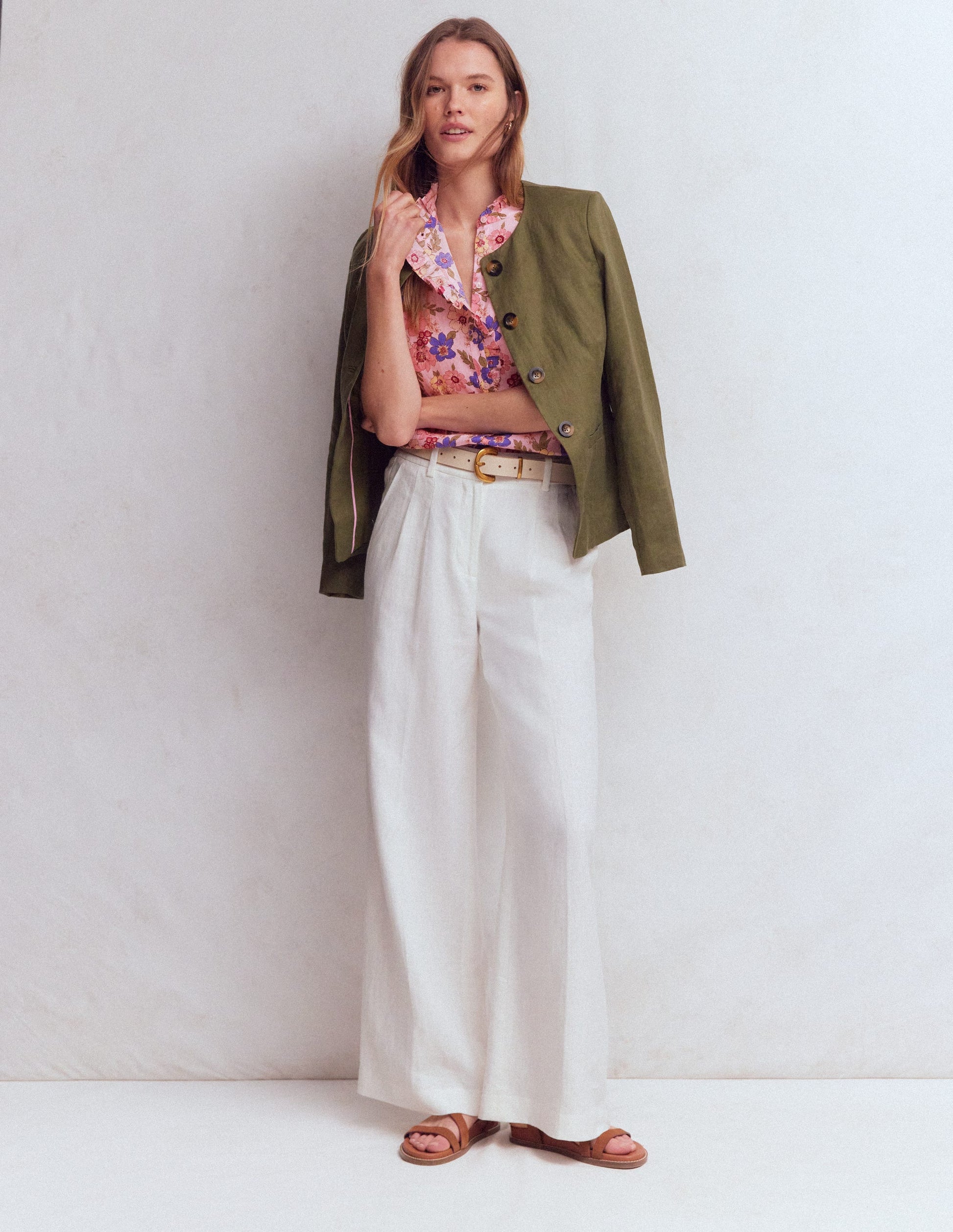 Isabel Ärmelloses Leinenoberteil-Rosa Blumenmuster-4