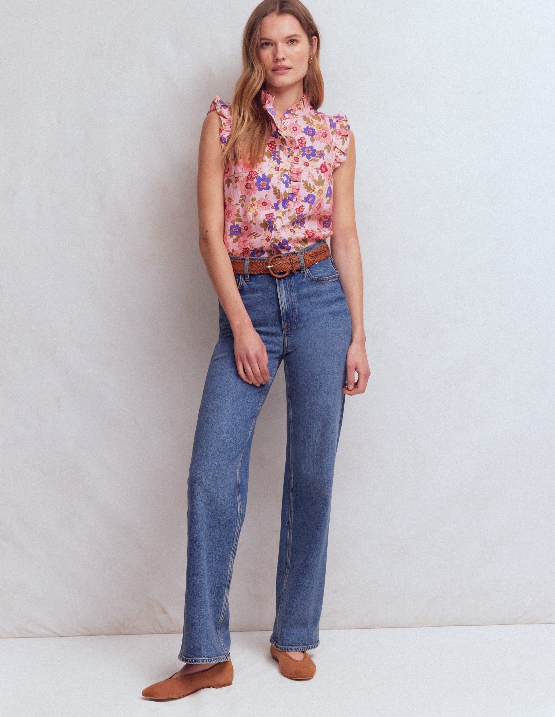 Isabel Ärmelloses Leinenoberteil-Rosa Blumenmuster-5