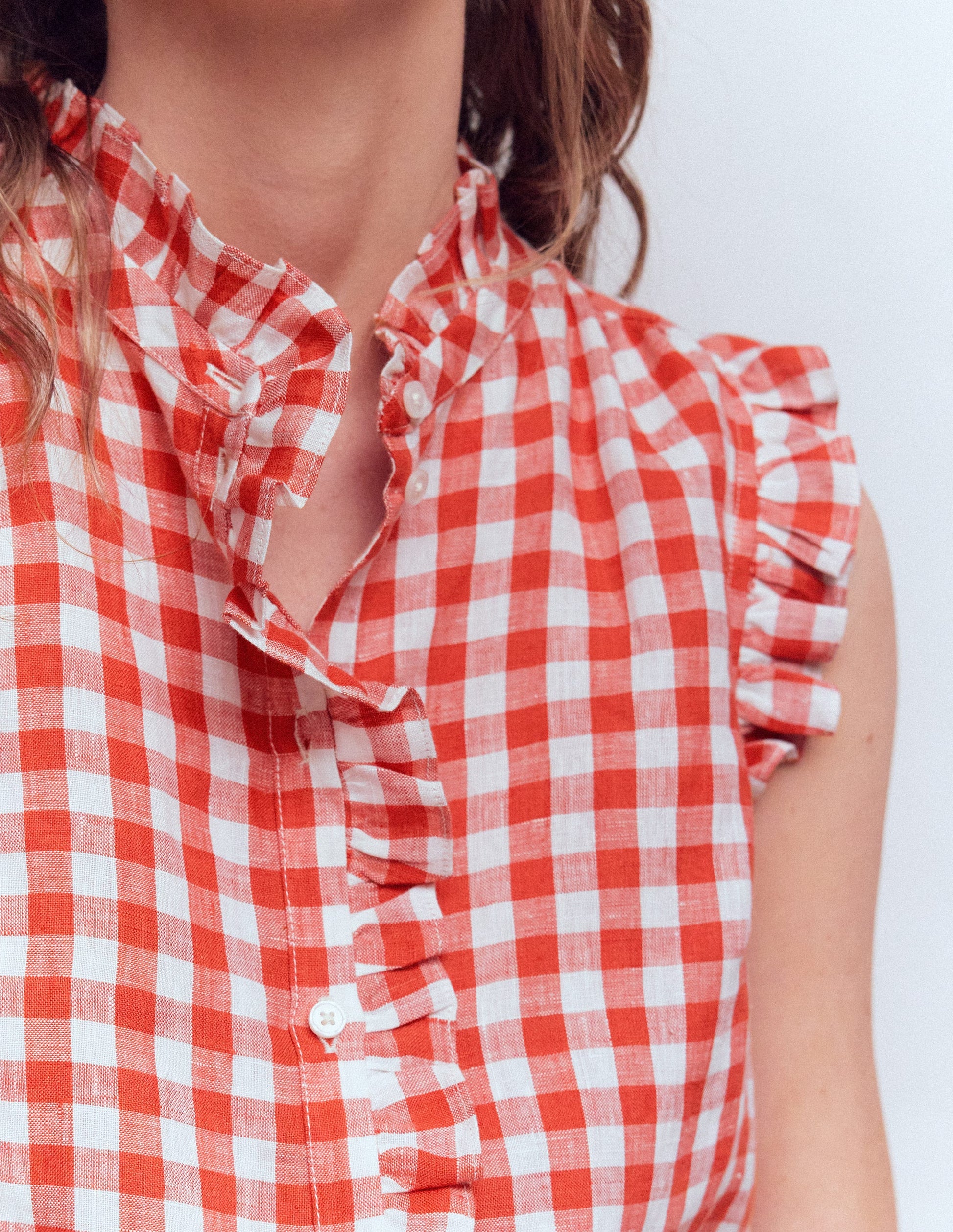 Isabel Ärmelloses Leinenoberteil-Rot Vichy-2