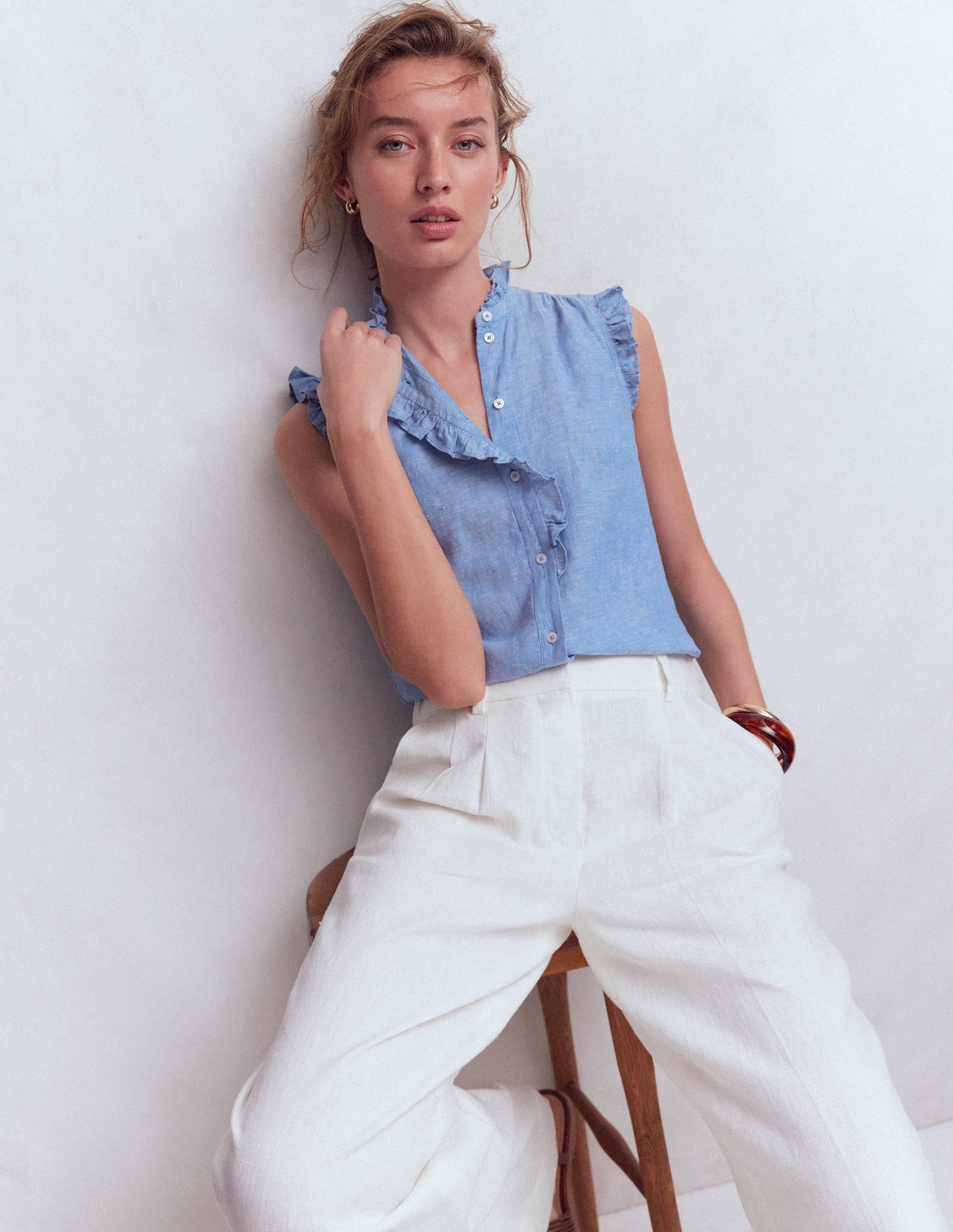 Isabel Ärmelloses Leinenoberteil-Blauer Faux-Uni - Image 1