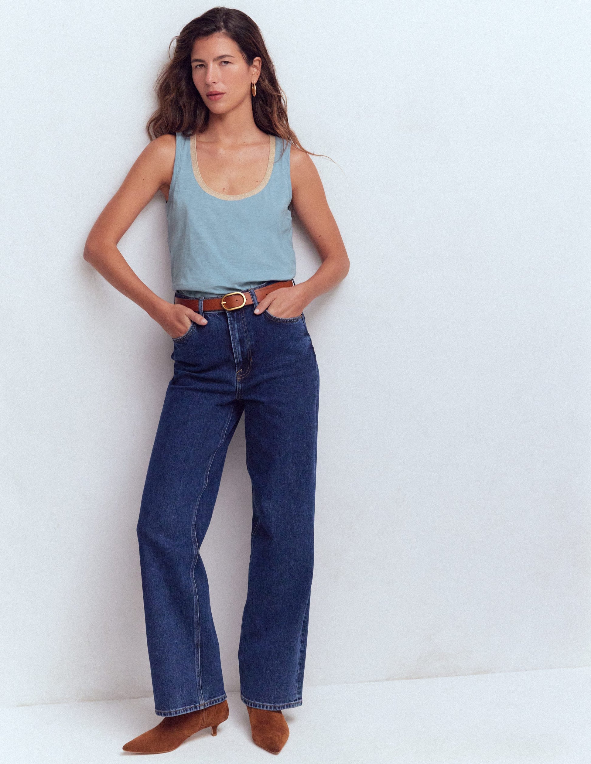 Metallic Trim Scoop Neck Vest-French Blue-4