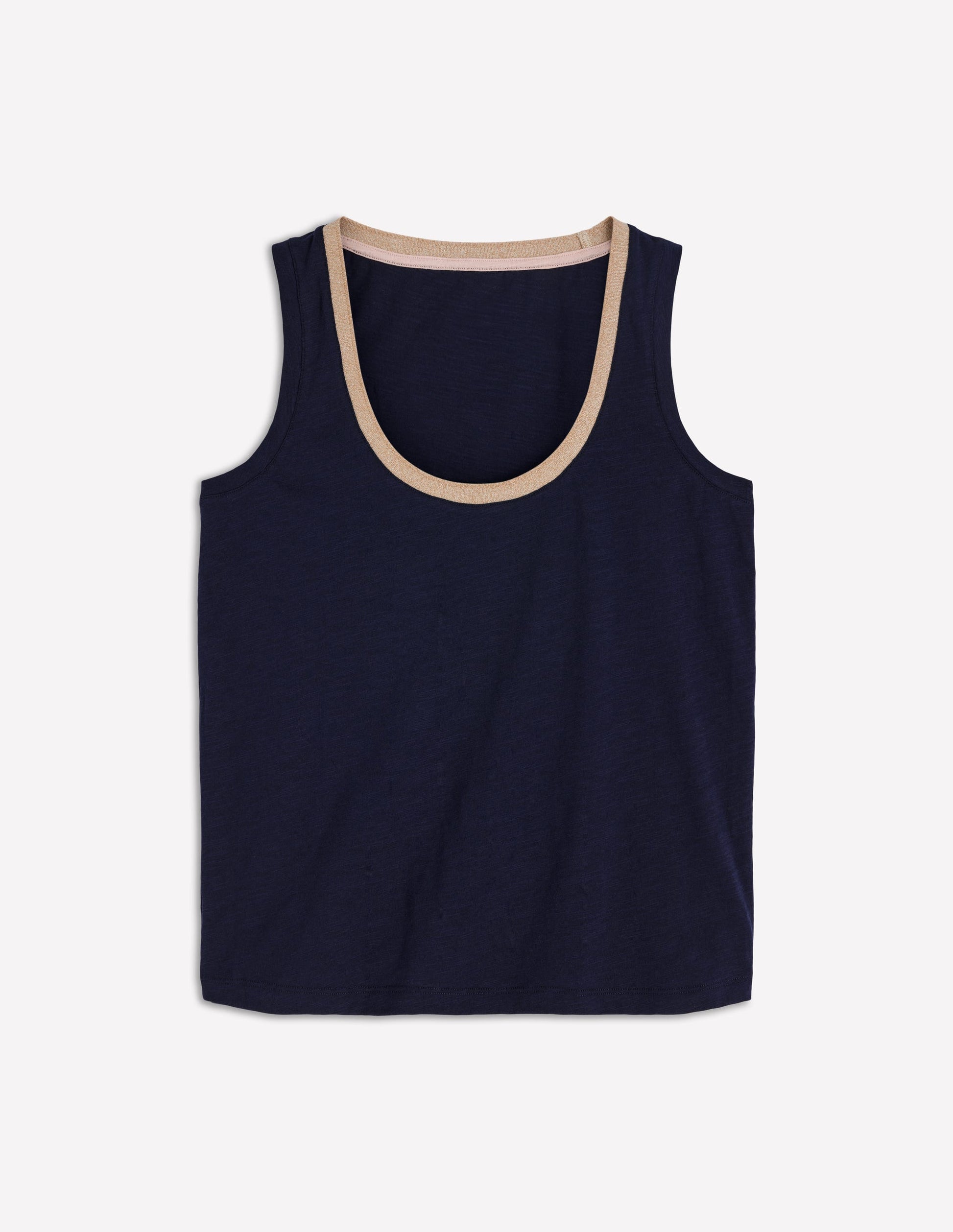 Metallic Trim Scoop Neck Vest-Navy-6