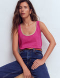 Top mit Metallic-Besatz und tiefem Rundhalsausschnitt-Cosmeen-Pink